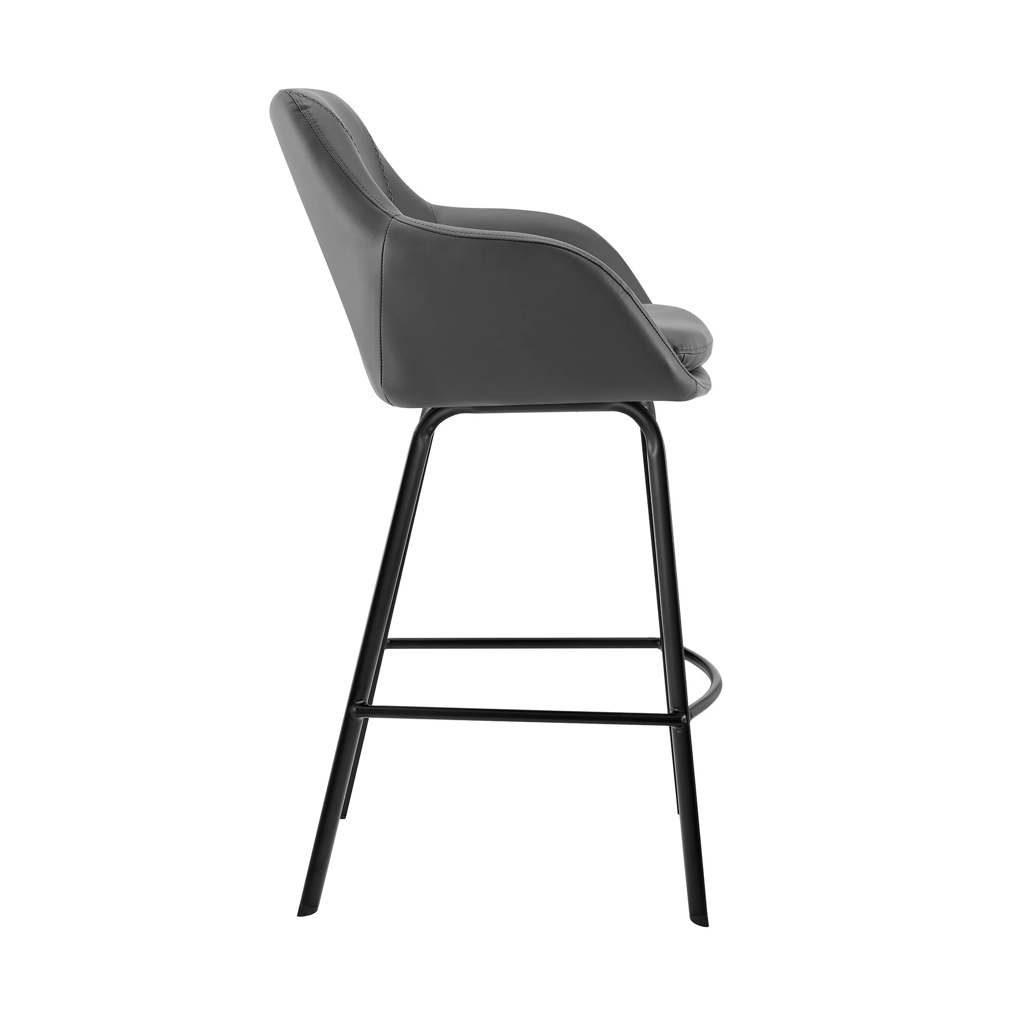 26" Gray on Black Faux Leather Comfy Swivel Counter Stool By Homeroots - Image 4