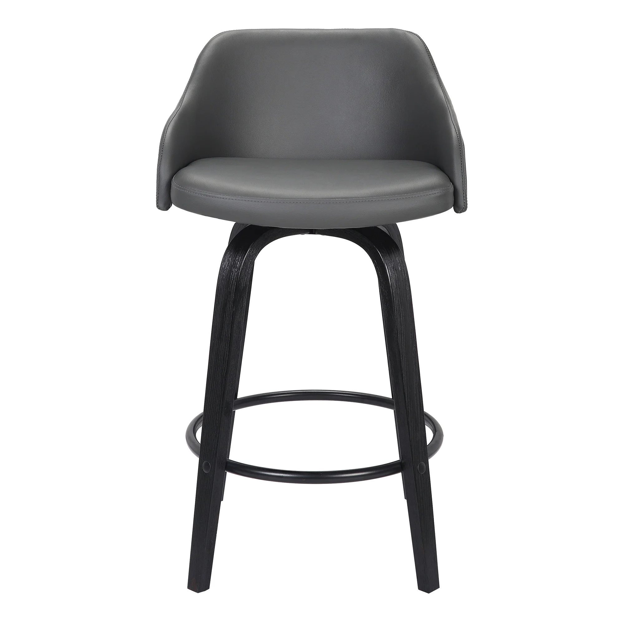 26" Gray Swivel Faux Leather Black Wooden Bar Stool By Homeroots - Image 3