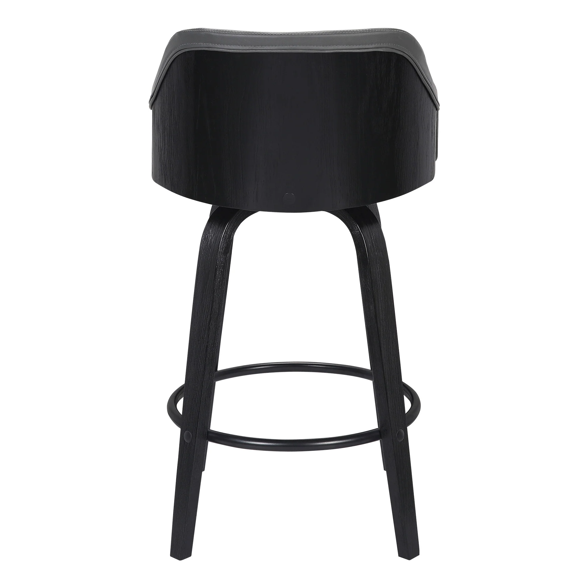 26" Gray Swivel Faux Leather Black Wooden Bar Stool By Homeroots - Image 5