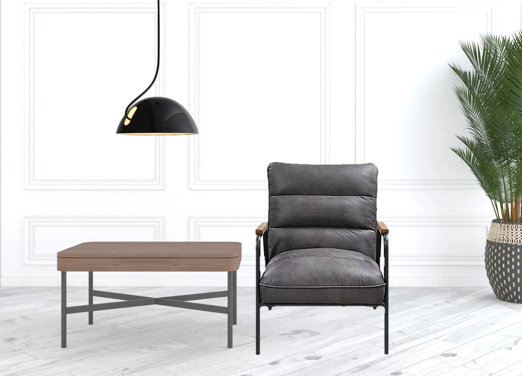 26" Gray Top Grain Leather And Steel Solid Color Arm Chair By Homeroots - Image 2