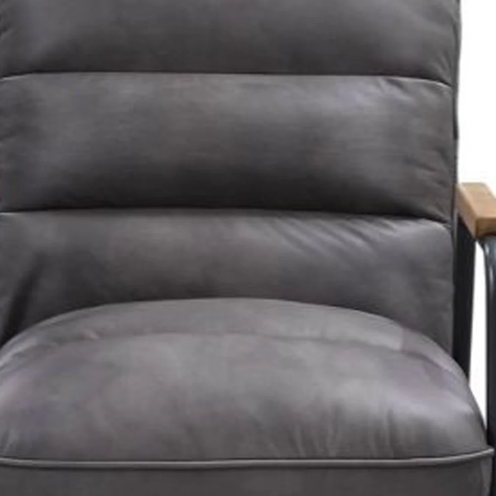 26" Gray Top Grain Leather And Steel Solid Color Arm Chair By Homeroots - Image 3