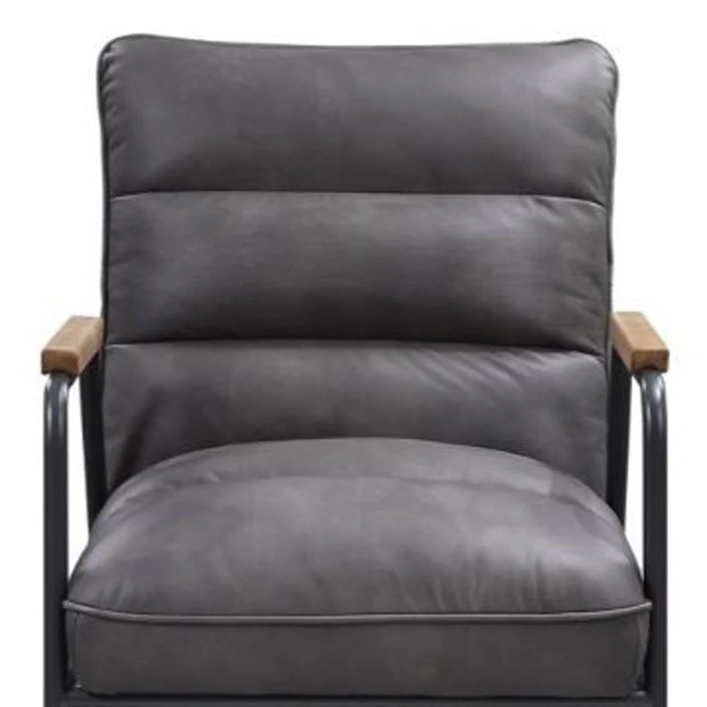 26" Gray Top Grain Leather And Steel Solid Color Arm Chair By Homeroots - Image 4