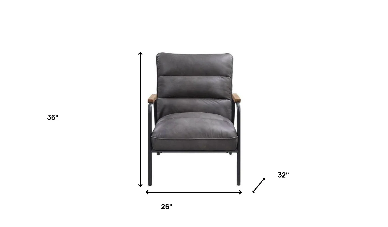 26" Gray Top Grain Leather And Steel Solid Color Arm Chair By Homeroots - Image 5
