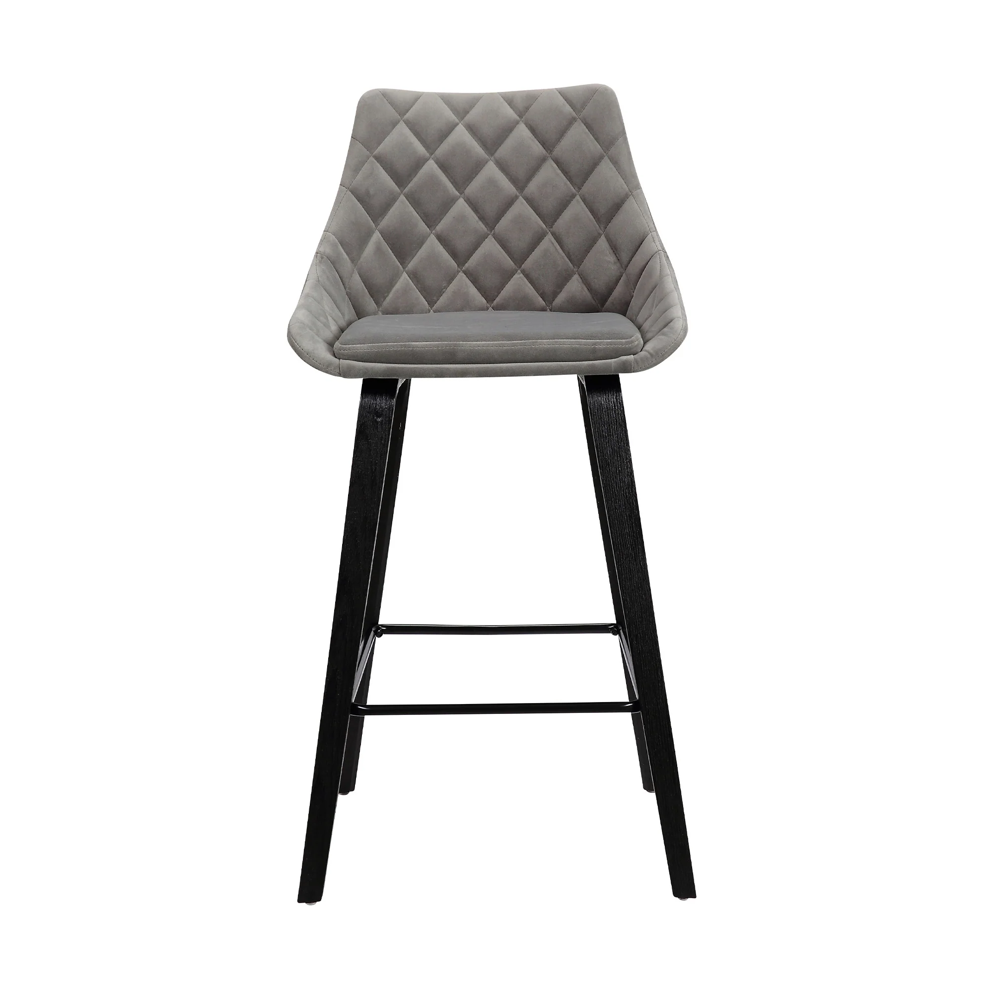 26" Gray Tufted Velvet Upholstered Bar Stool By Homeroots - Image 2