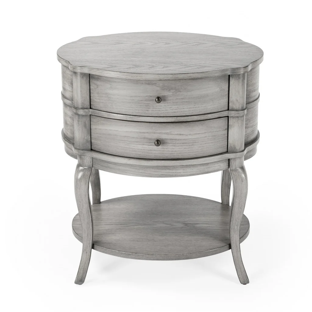 26" Gray Wood Oval End Table With Two Drawers And Shelf By Homeroots - Image 4