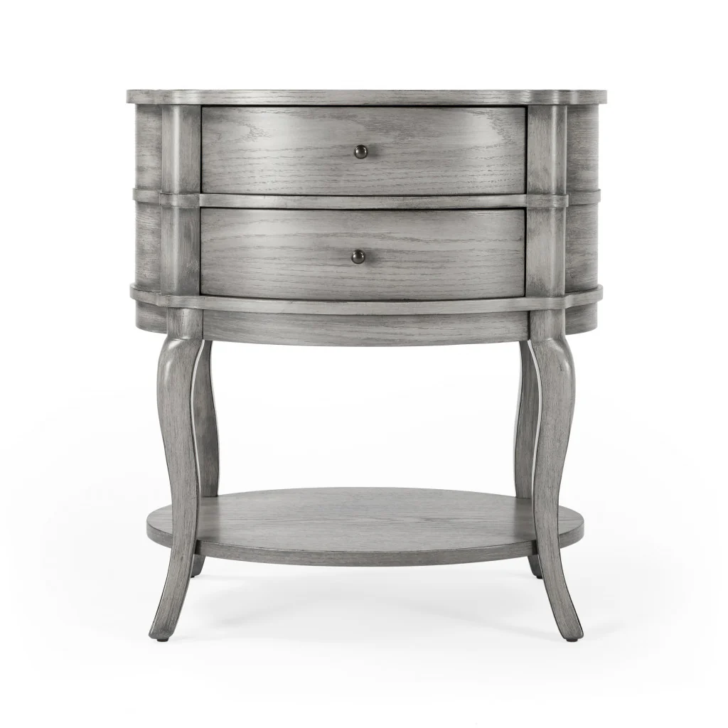 26" Gray Wood Oval End Table With Two Drawers And Shelf By Homeroots - Image 5