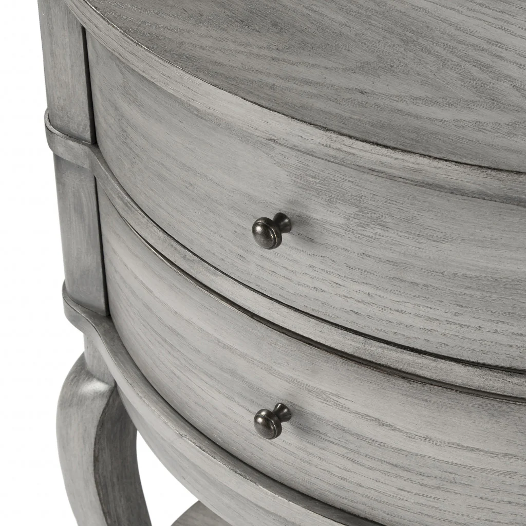 26" Gray Wood Oval End Table With Two Drawers And Shelf By Homeroots - Image 6
