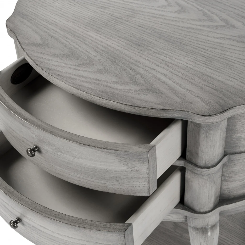 26" Gray Wood Oval End Table With Two Drawers And Shelf By Homeroots - Image 7
