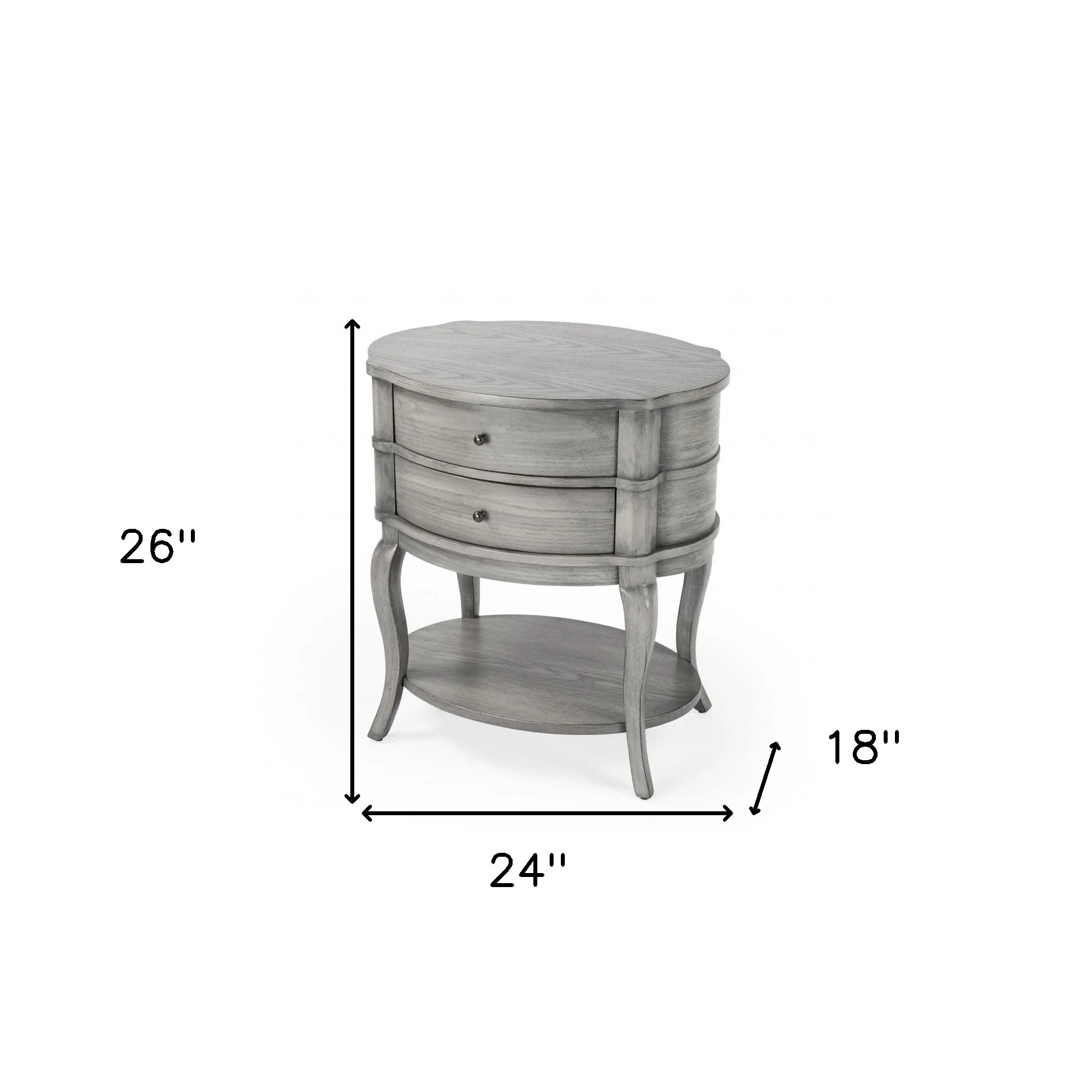 26" Gray Wood Oval End Table With Two Drawers And Shelf By Homeroots - Image 8