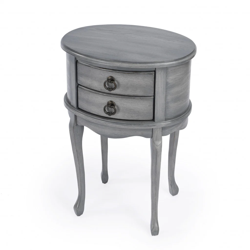 26" Grey And Gray Manufactured Wood Oval End Table With Two Drawers By Homeroots - Image 2