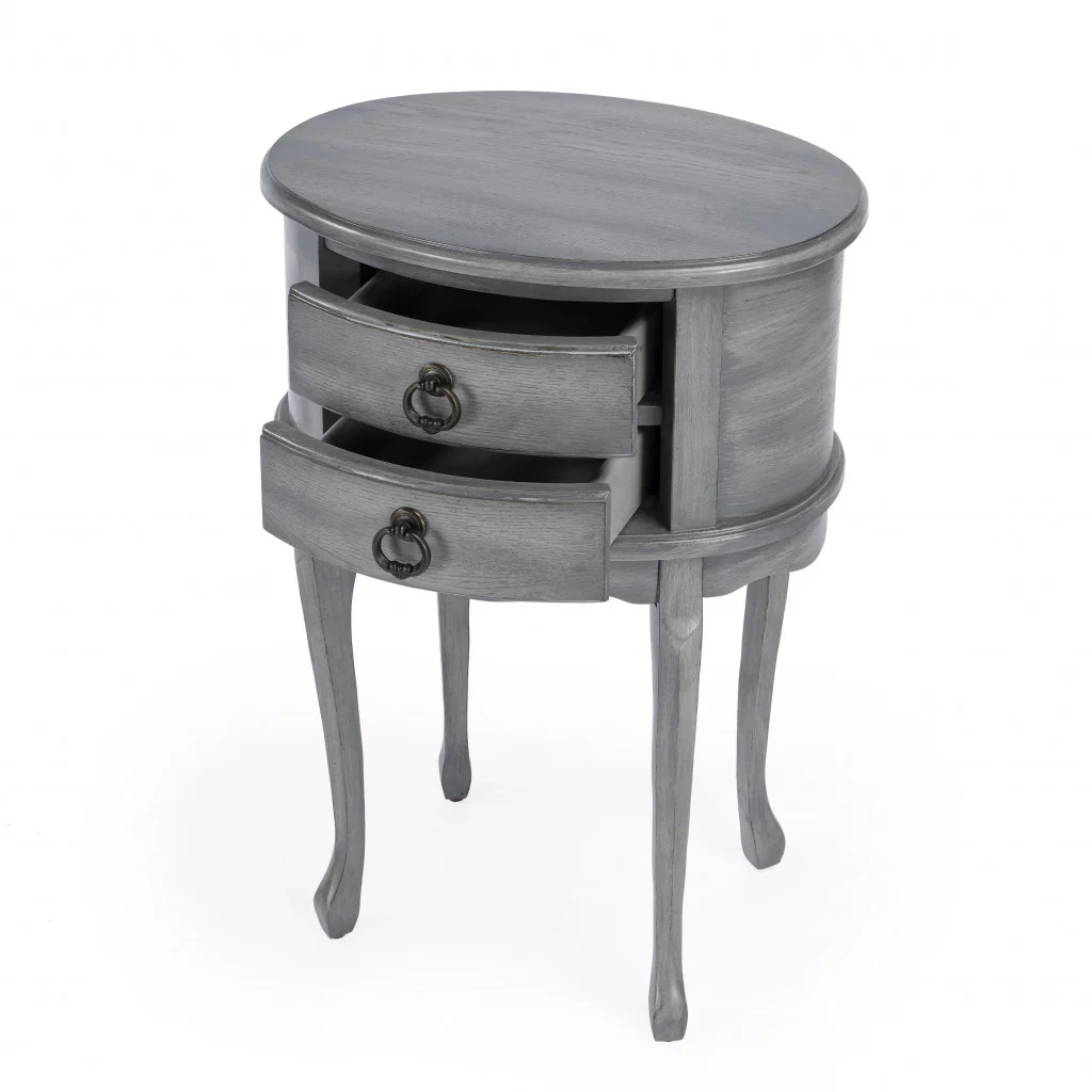 26" Grey And Gray Manufactured Wood Oval End Table With Two Drawers By Homeroots - Image 3