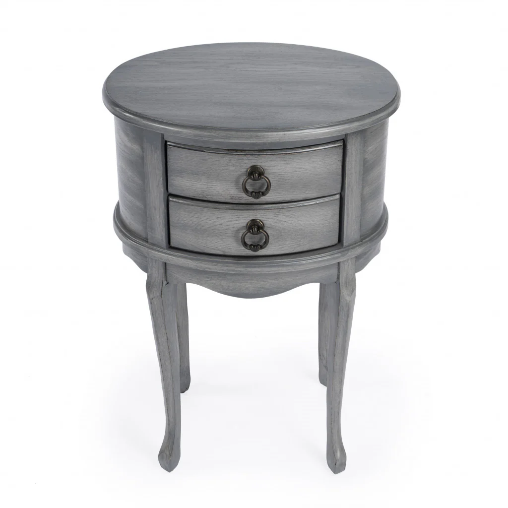 26" Grey And Gray Manufactured Wood Oval End Table With Two Drawers By Homeroots - Image 4