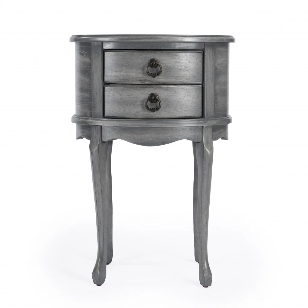26" Grey And Gray Manufactured Wood Oval End Table With Two Drawers By Homeroots - Image 5