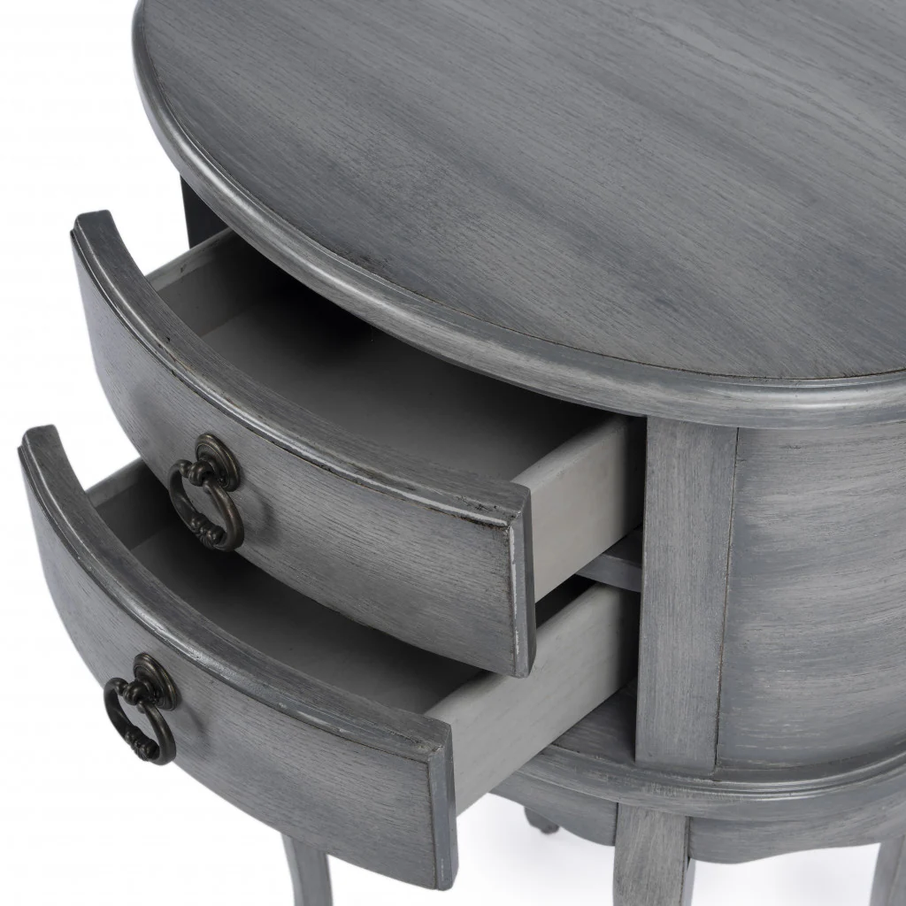 26" Grey And Gray Manufactured Wood Oval End Table With Two Drawers By Homeroots - Image 9