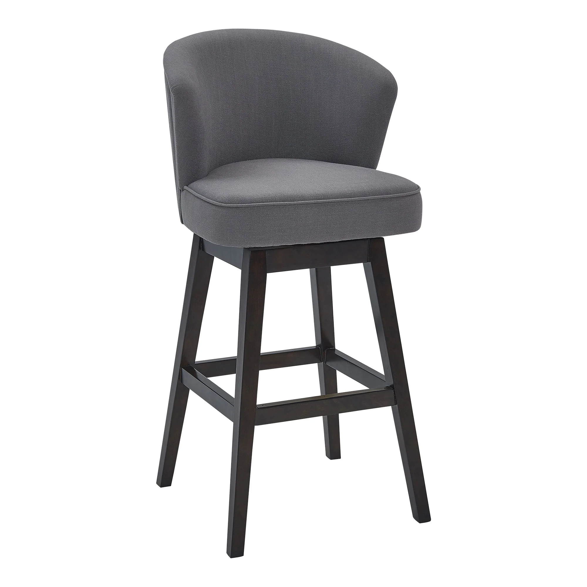 26" Grey Espresso Wood Fabric Swivel Bar Stool By Homeroots - Image 2