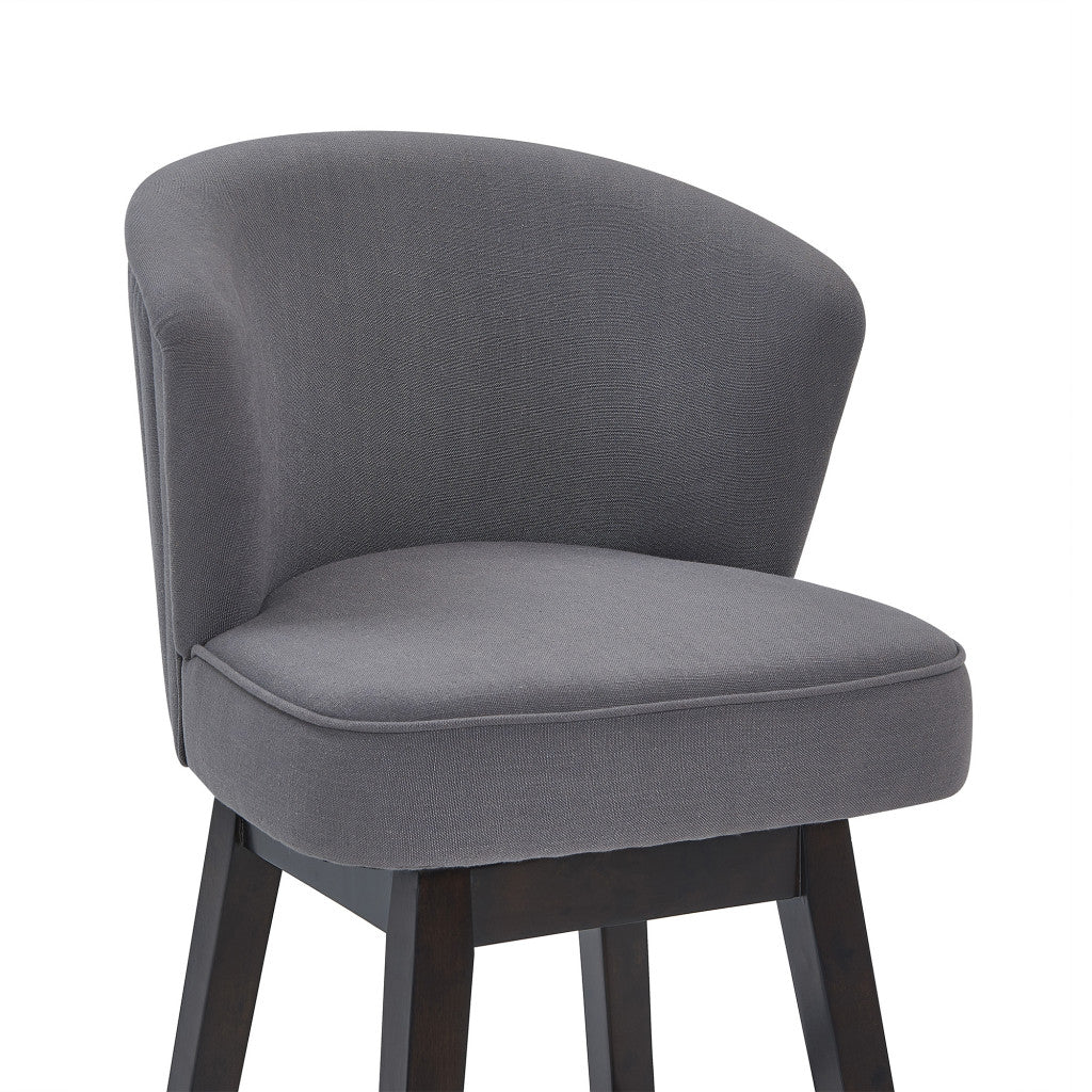 26" Grey Espresso Wood Fabric Swivel Bar Stool By Homeroots - Image 6