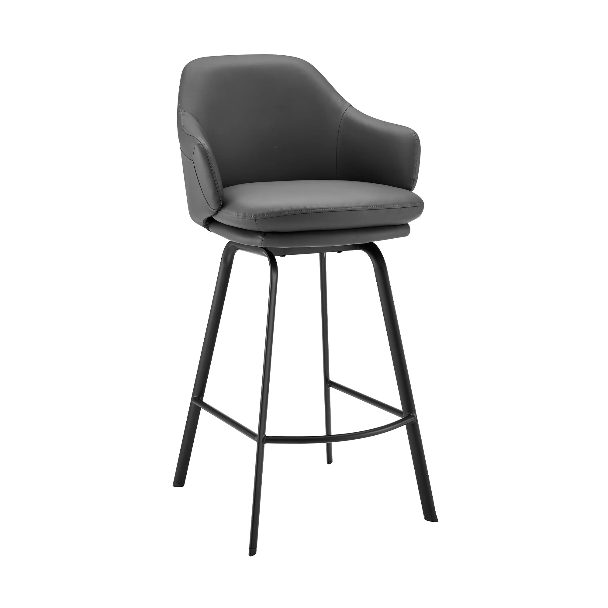 26" Grey Faux Leather and Black Metal Swivel Counter Stool By Homeroots - Image 2