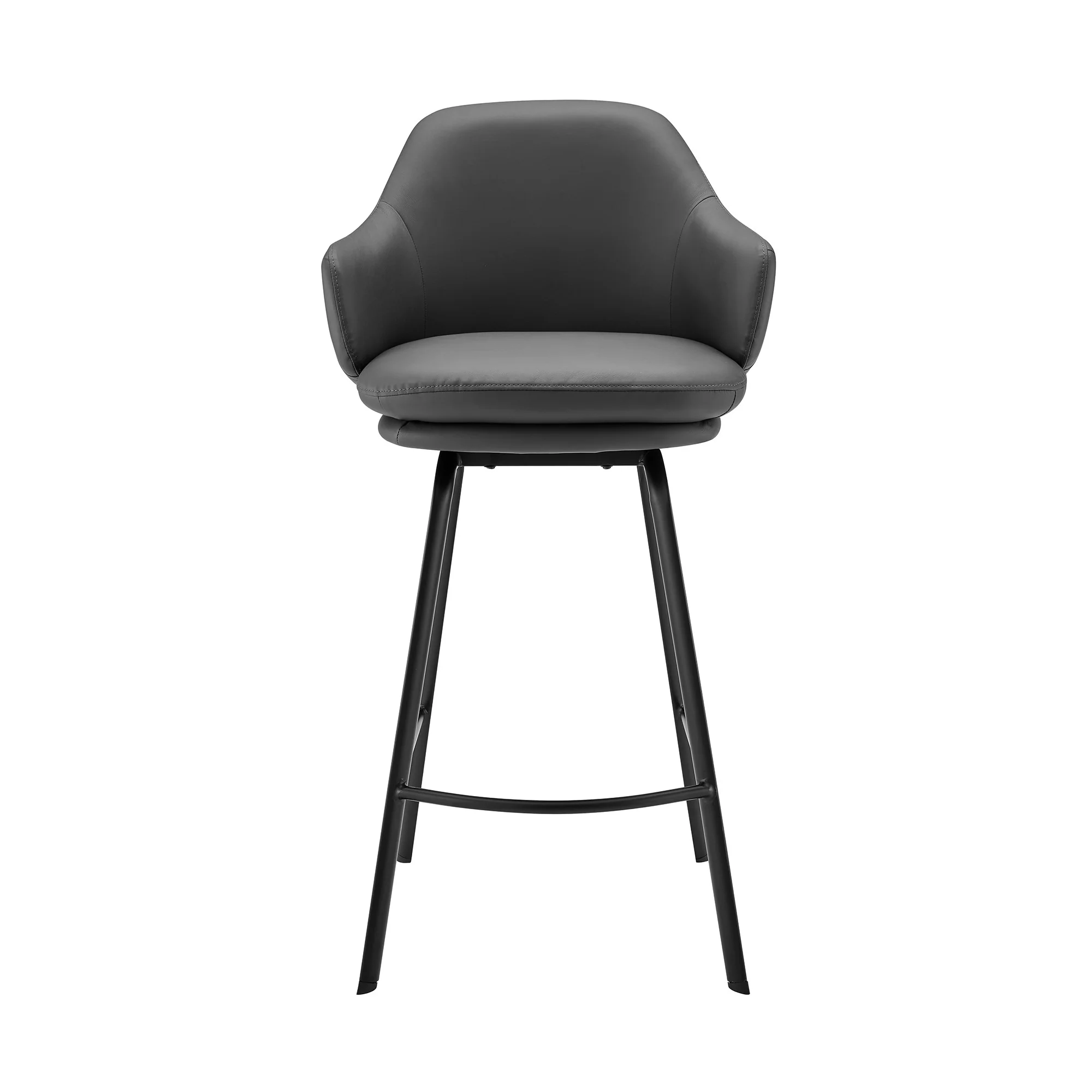 26" Grey Faux Leather and Black Metal Swivel Counter Stool By Homeroots - Image 3