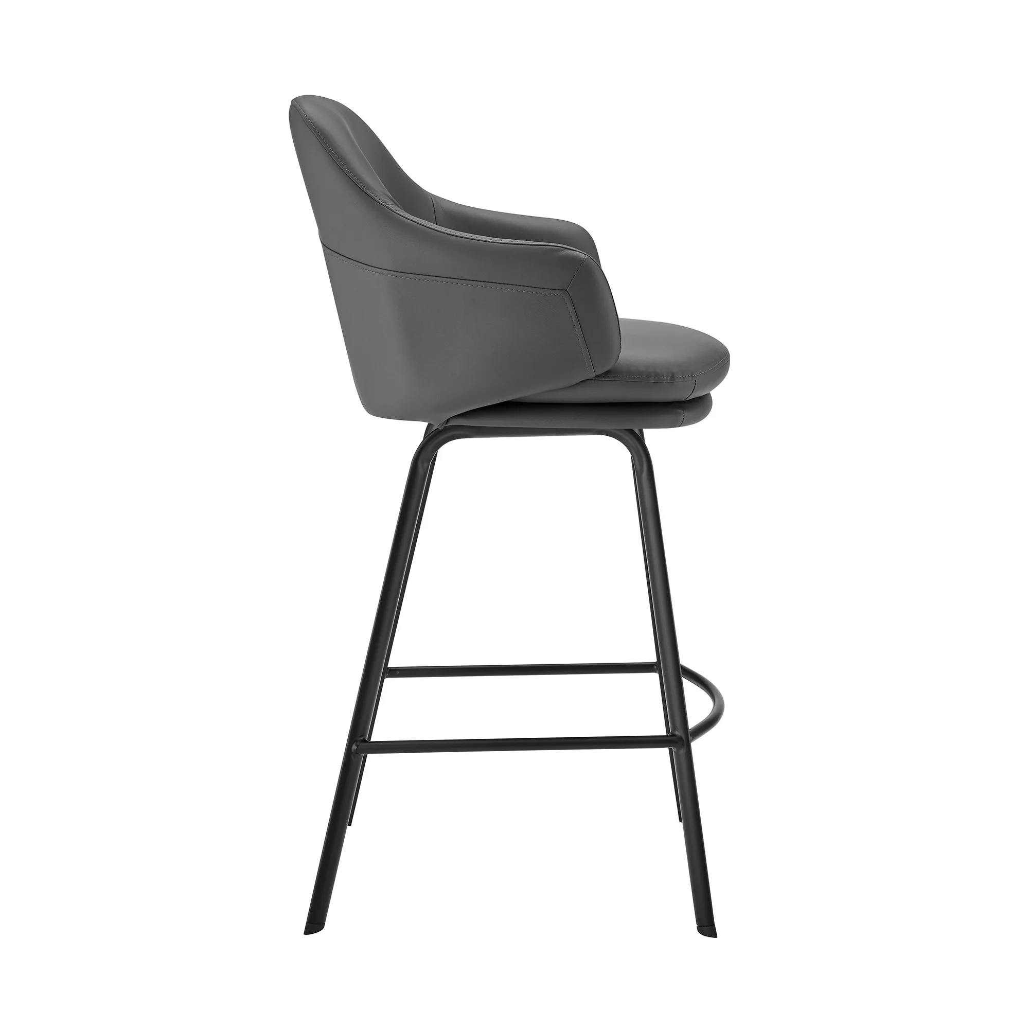 26" Grey Faux Leather and Black Metal Swivel Counter Stool By Homeroots - Image 4