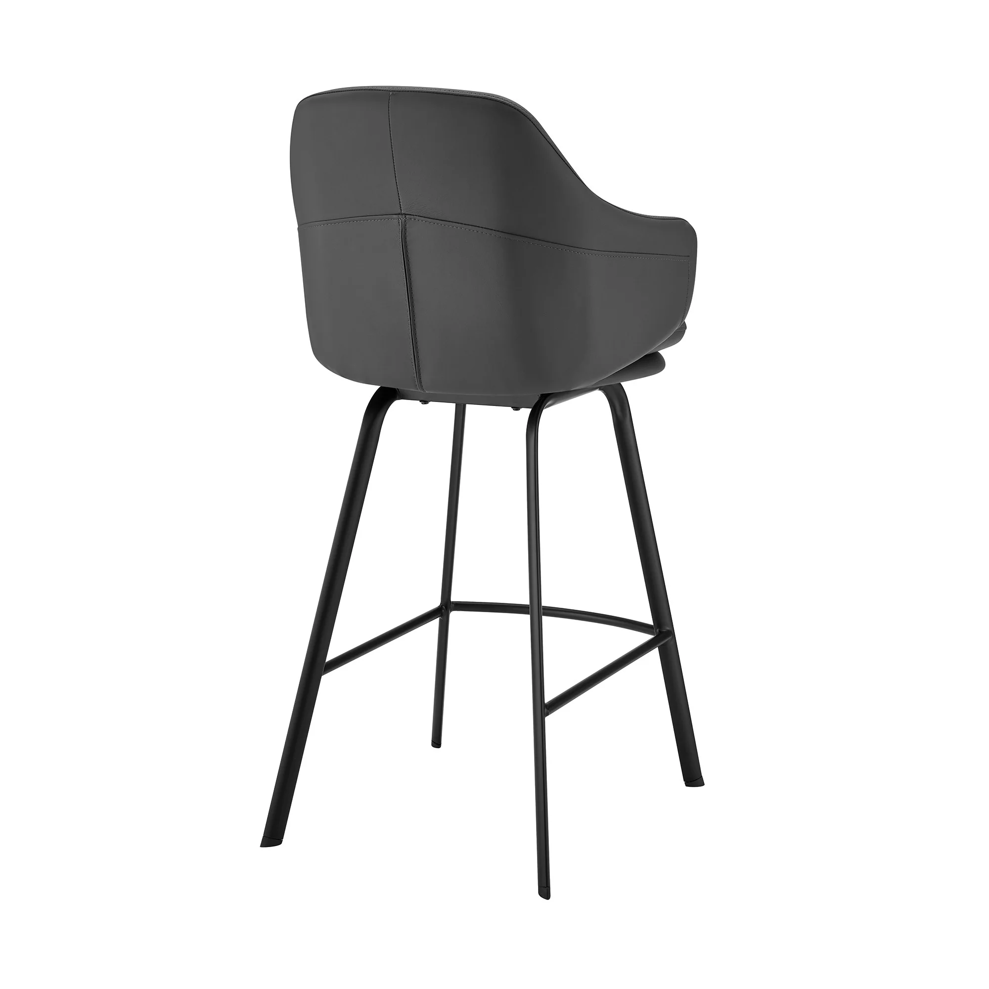 26" Grey Faux Leather and Black Metal Swivel Counter Stool By Homeroots - Image 5
