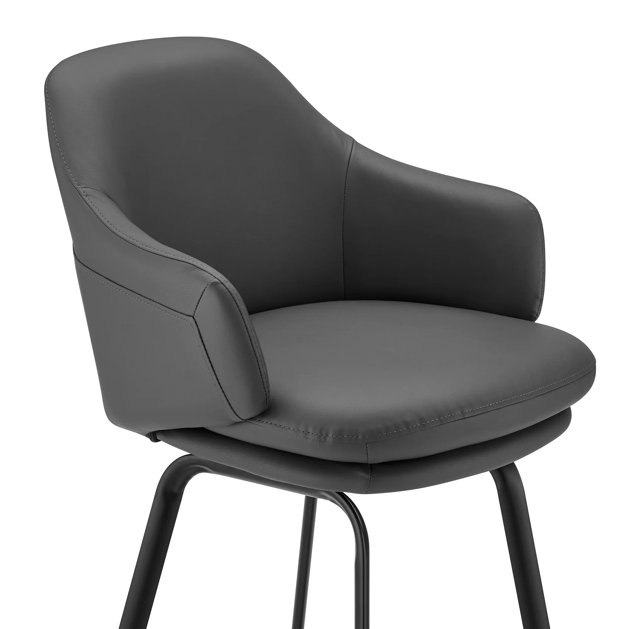 26" Grey Faux Leather and Black Metal Swivel Counter Stool By Homeroots - Image 7