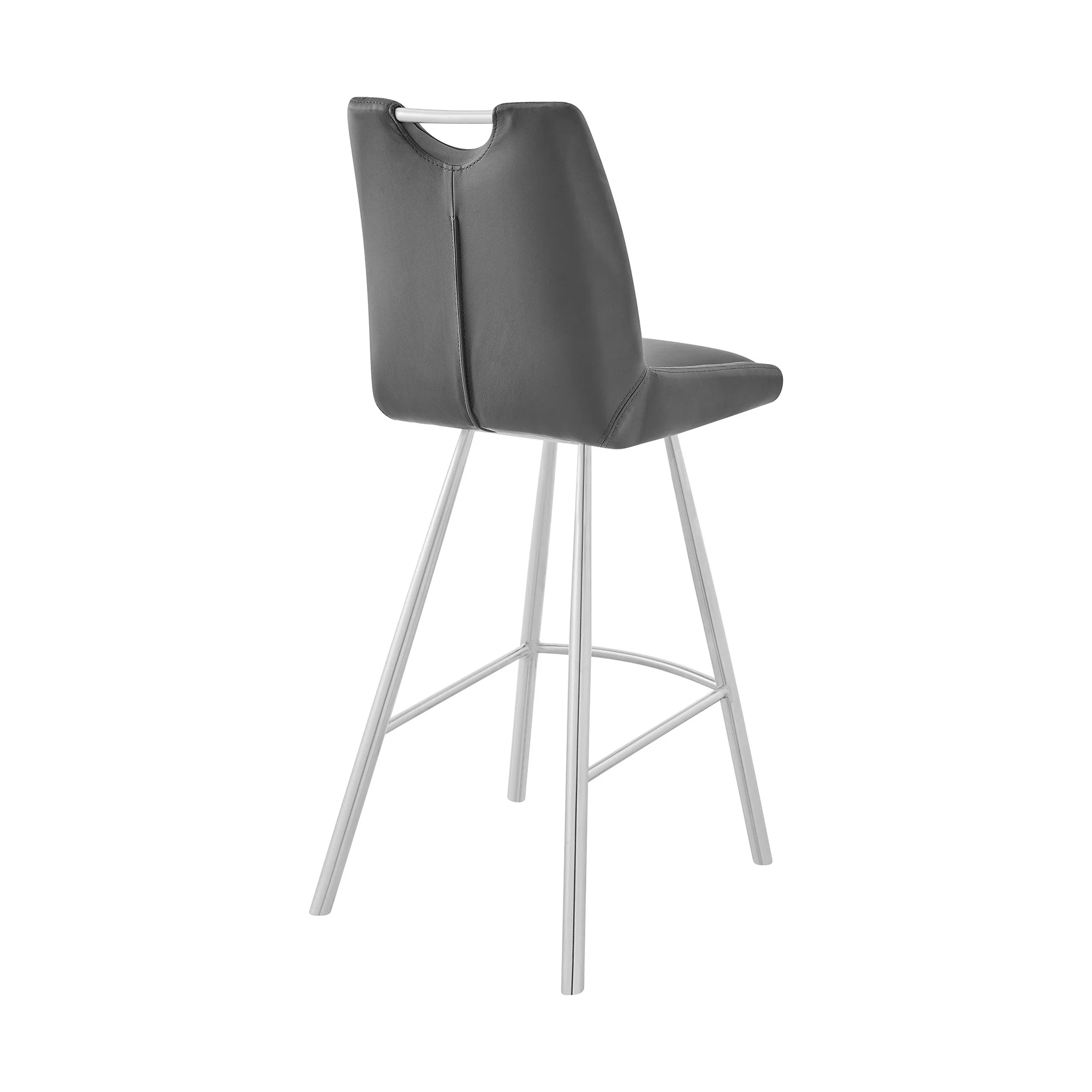 26" Grey Faux Leather and Brushed Stainless Steel Counter Stool By Homeroots - Image 5
