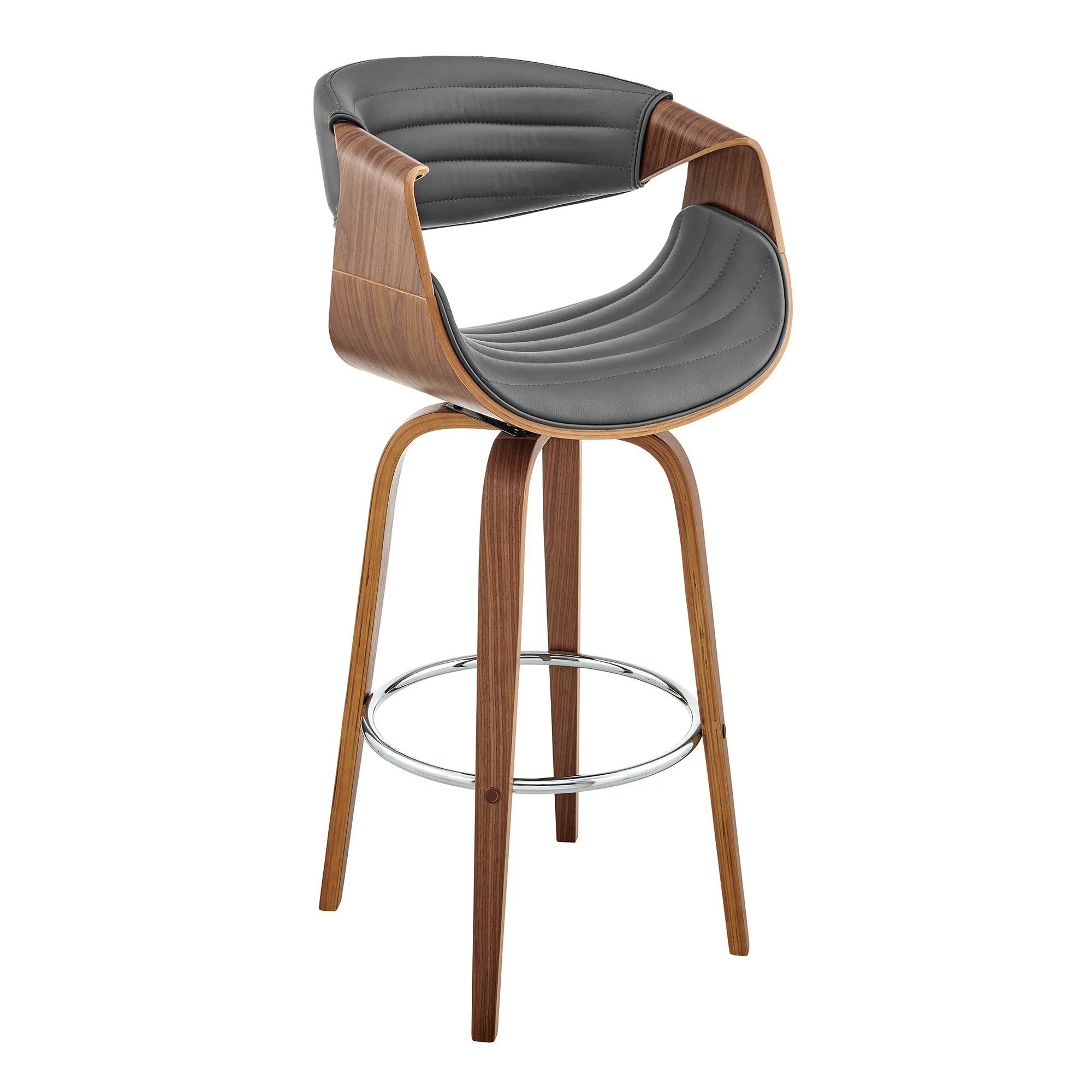 26" Grey Faux Leather and Walnut Wood Retro Chic Counter Stool By Homeroots - Image 2