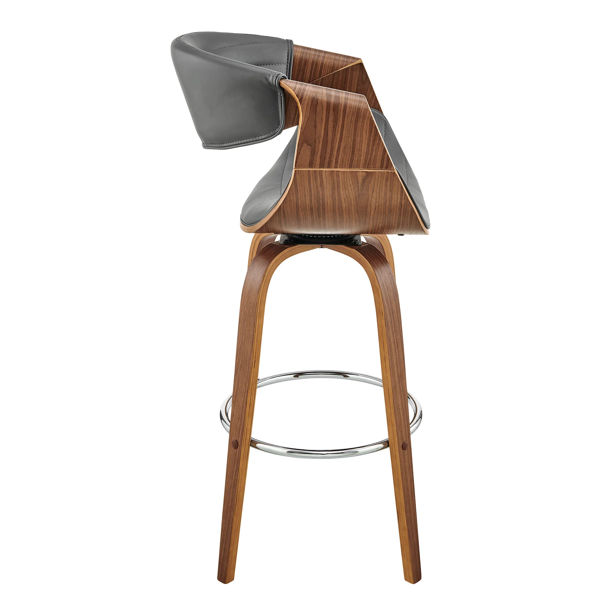 26" Grey Faux Leather and Walnut Wood Retro Chic Counter Stool By Homeroots - Image 4