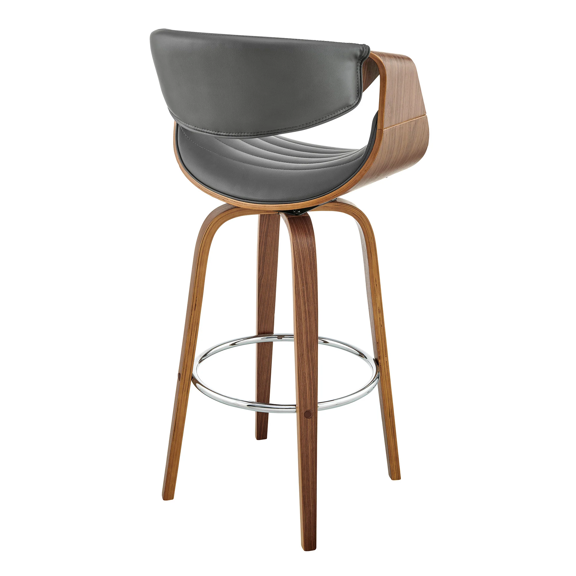 26" Grey Faux Leather and Walnut Wood Retro Chic Counter Stool By Homeroots - Image 5