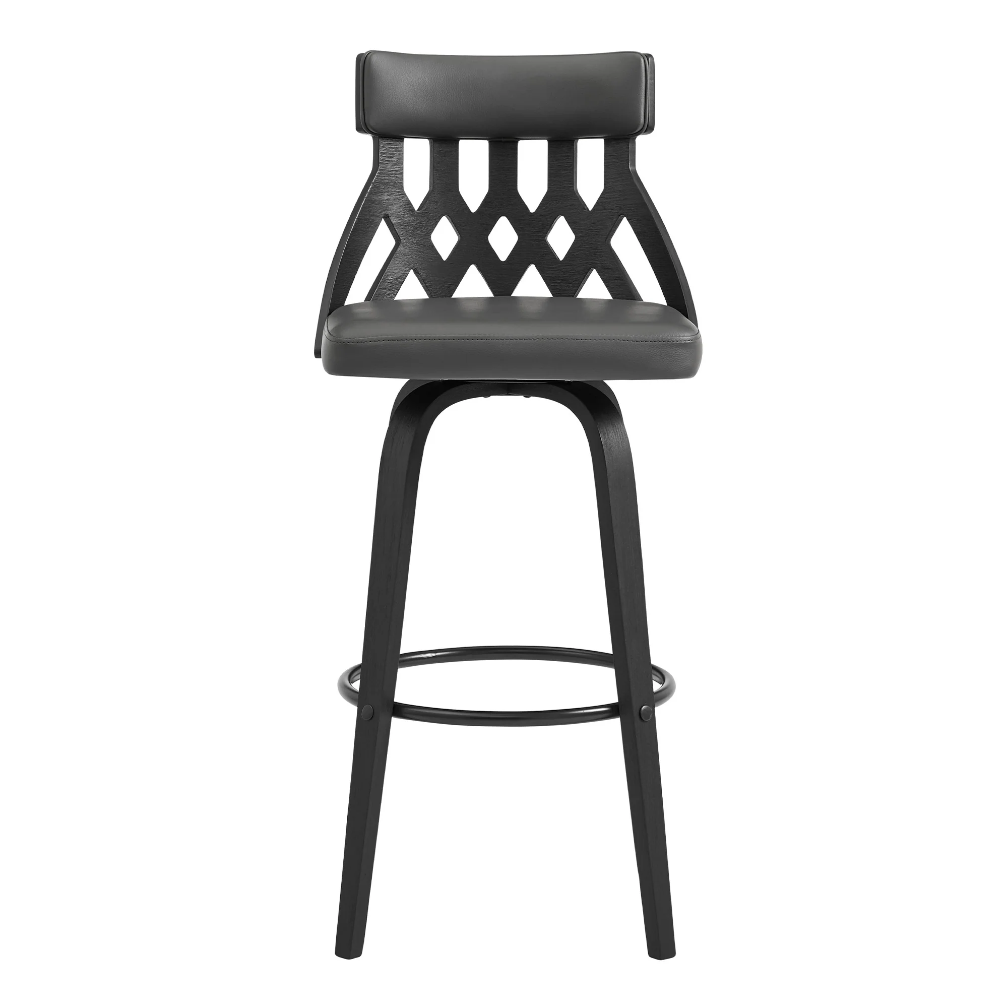 26" Grey Faux Leather Curved Back Walnut Wood Swivel Bar Stool By Homeroots - Image 3