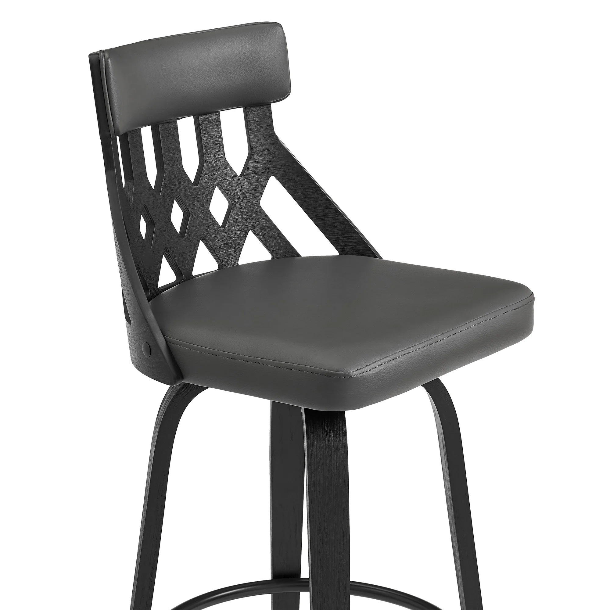 26" Grey Faux Leather Curved Back Walnut Wood Swivel Bar Stool By Homeroots - Image 7