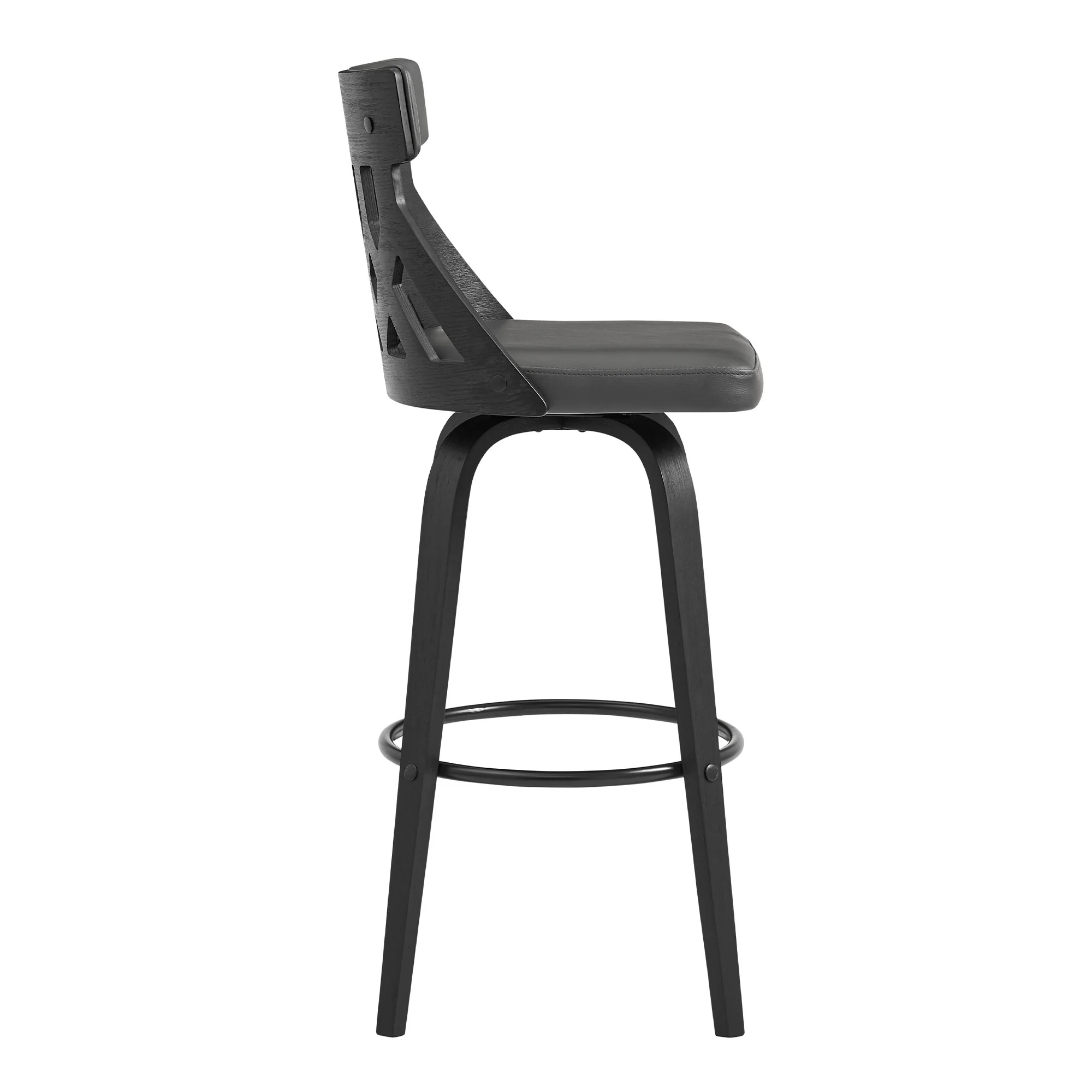 26" Grey Fauz Leather Curved Back Walnut Wood Swivel Bar Stool By Homeroots - Image 4
