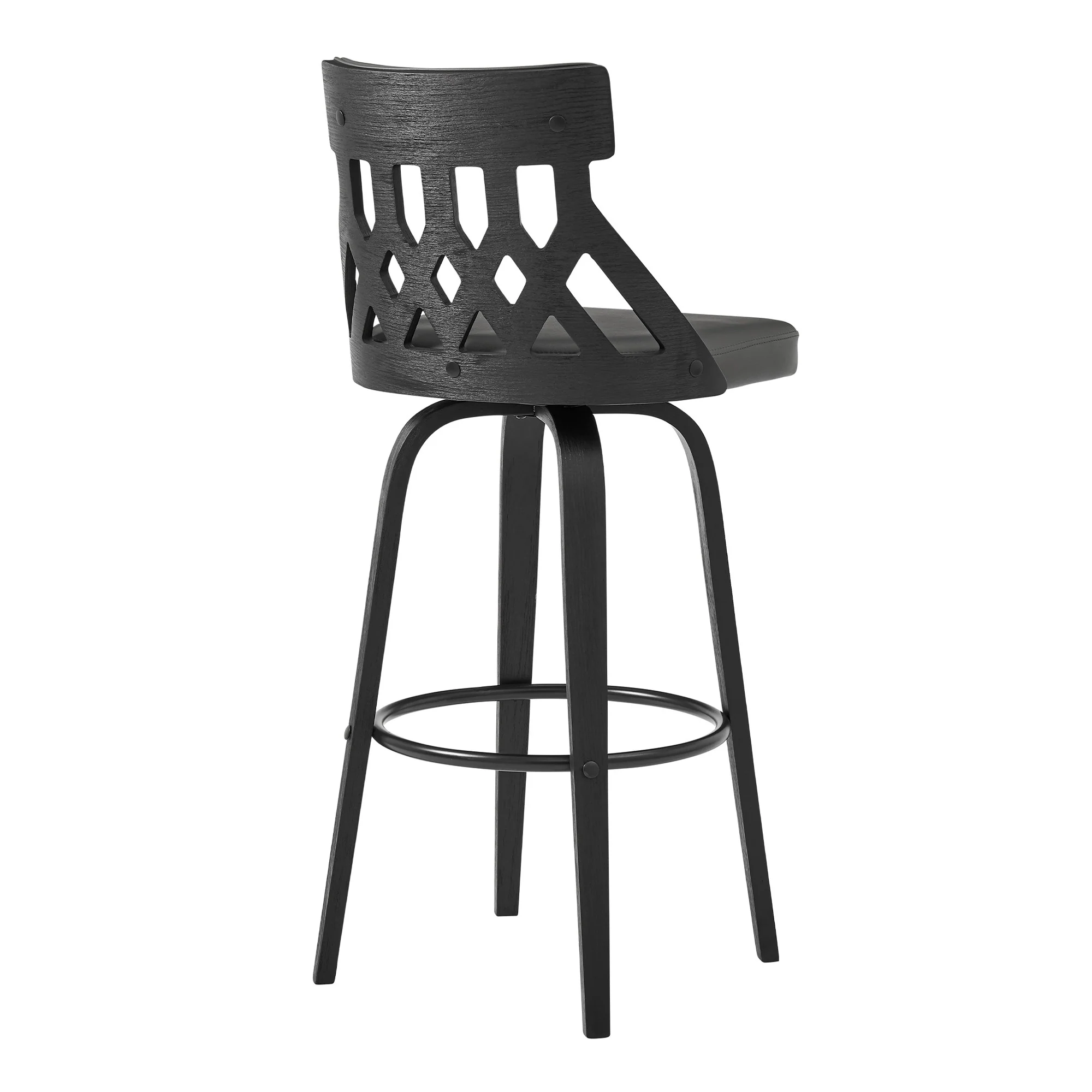 26" Grey Fauz Leather Curved Back Walnut Wood Swivel Bar Stool By Homeroots - Image 5