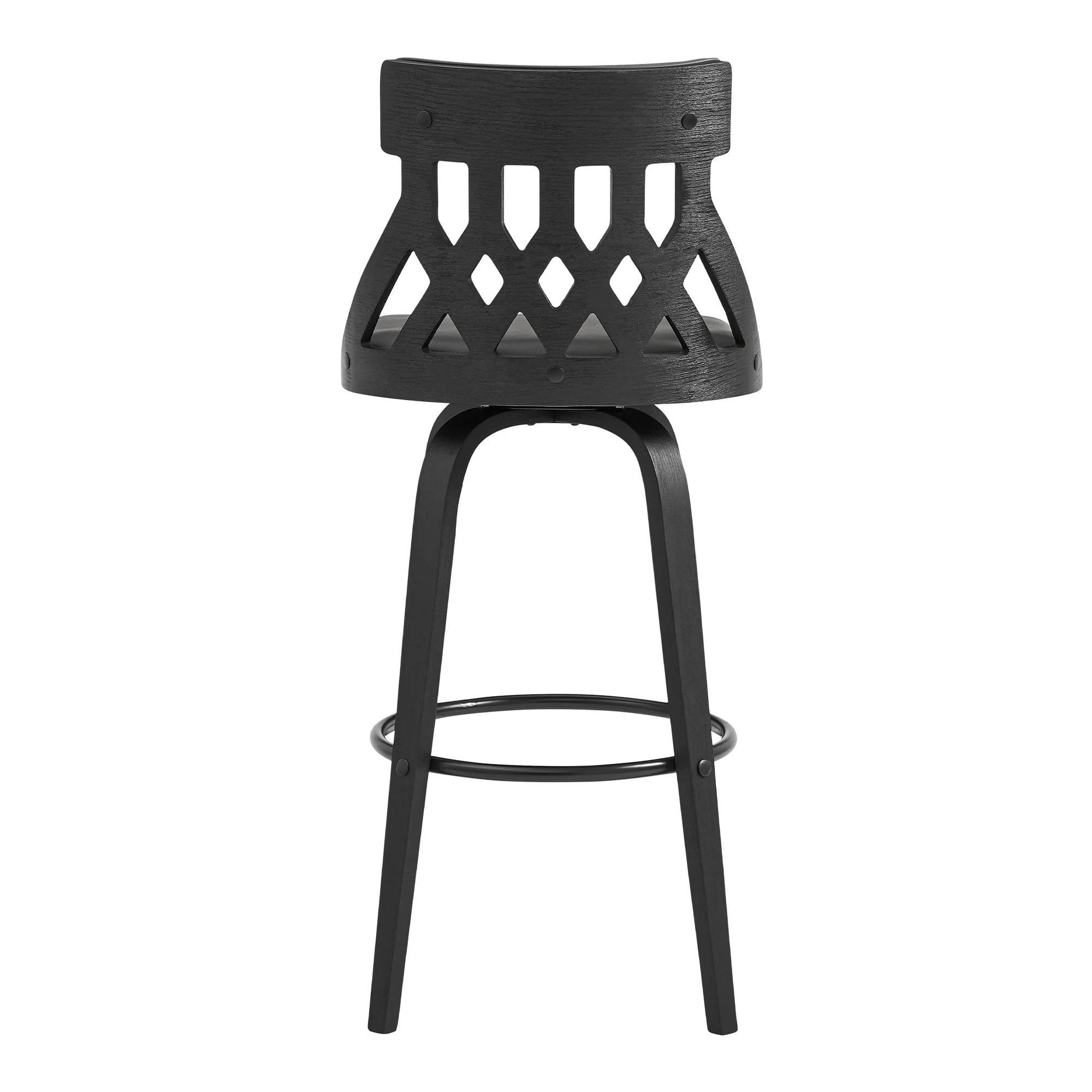 26" Grey Fauz Leather Curved Back Walnut Wood Swivel Bar Stool By Homeroots - Image 6