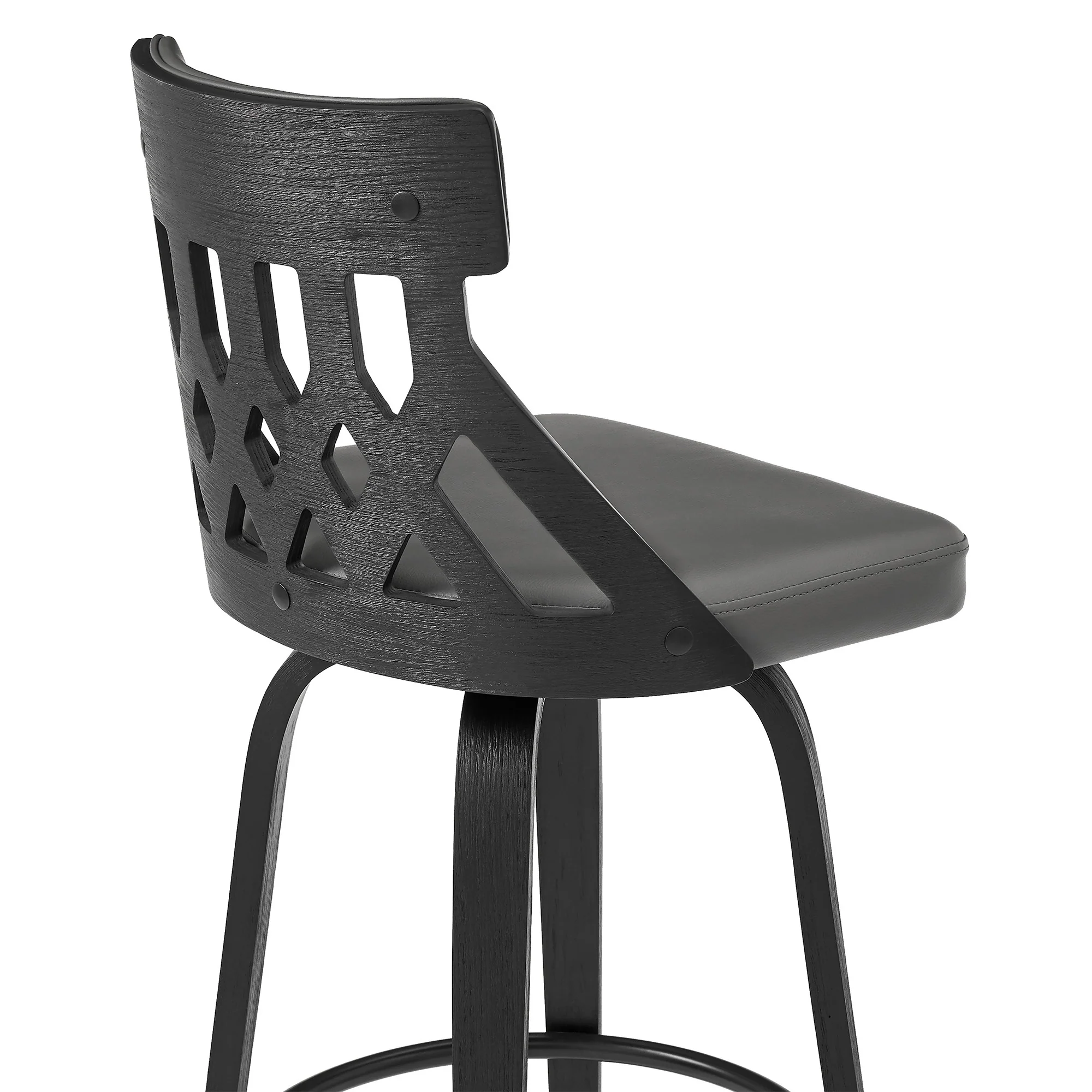 26" Grey Fauz Leather Curved Back Walnut Wood Swivel Bar Stool By Homeroots - Image 8