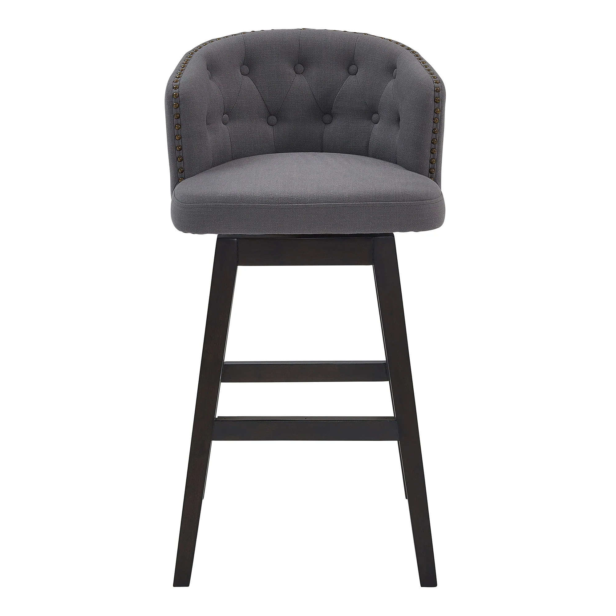 26" Grey Tufted Fabric and Dark Espresso Wood Swivel Bar Stool By Homeroots - Image 3