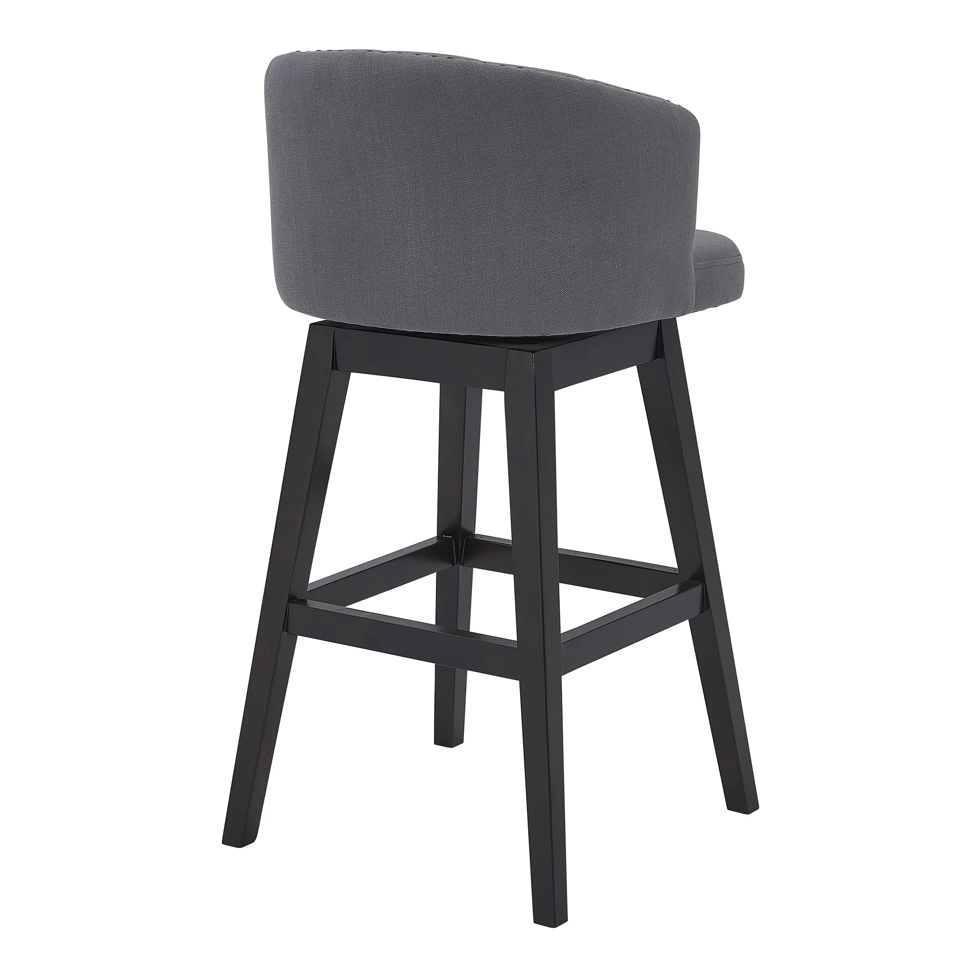 26" Grey Tufted Fabric and Dark Espresso Wood Swivel Bar Stool By Homeroots - Image 4