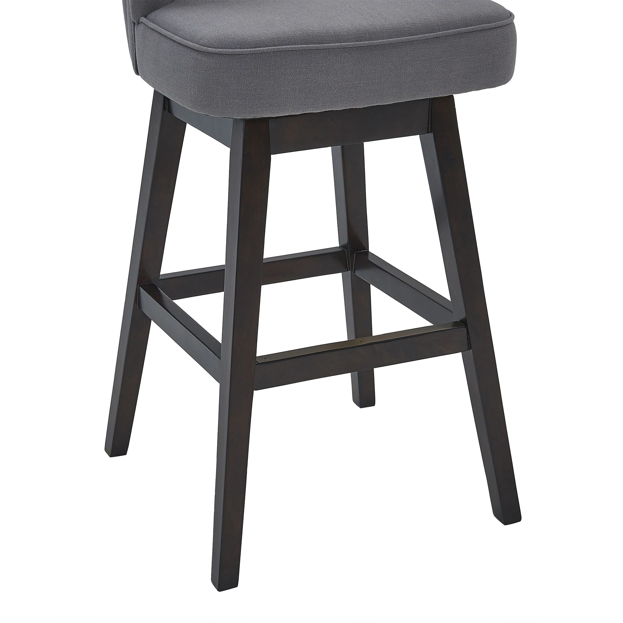 26" Grey Tufted Fabric and Dark Espresso Wood Swivel Bar Stool By Homeroots - Image 7