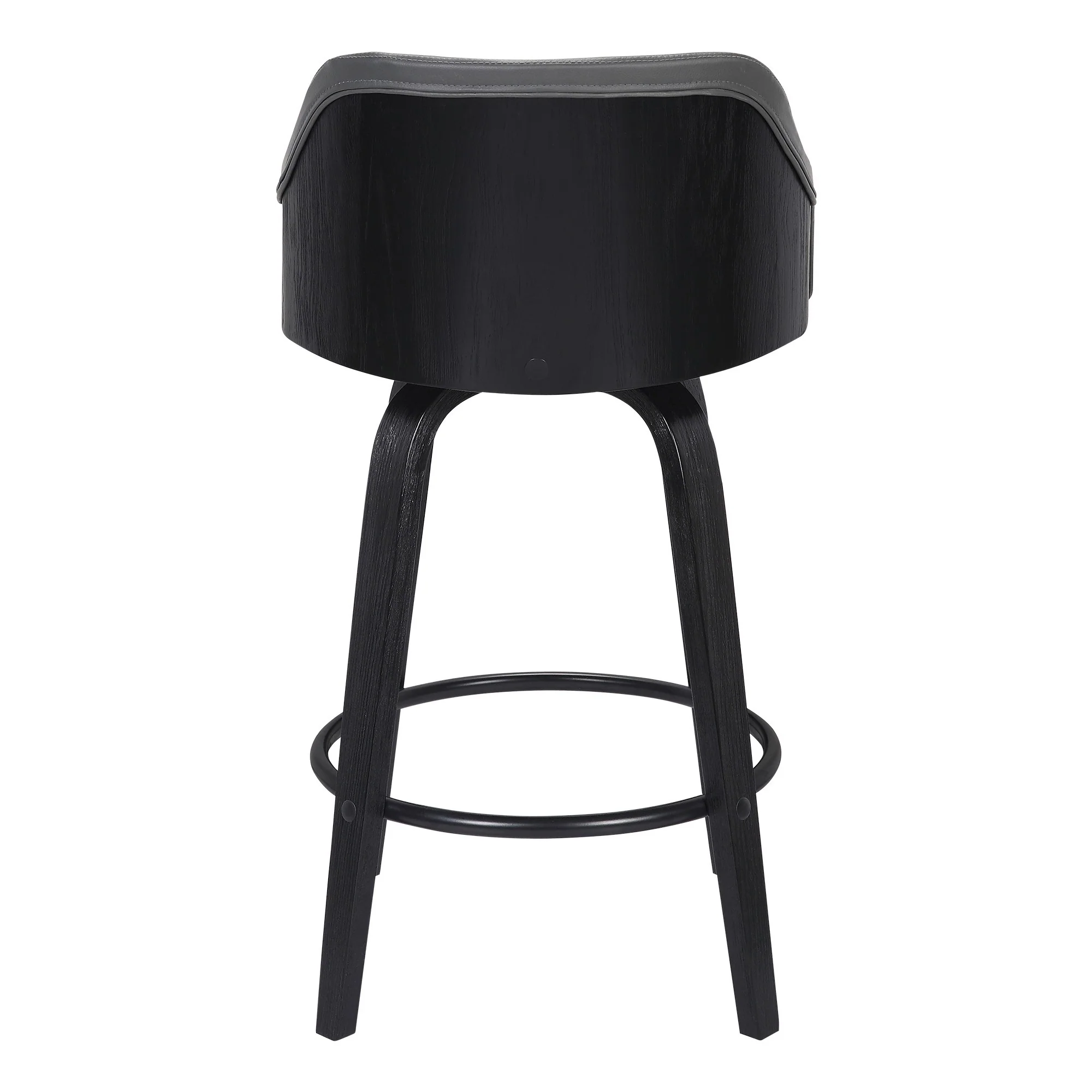 26 Inch Wooden And Leatherette Swivel Barstool Black And Gray By Benzara - Image 3