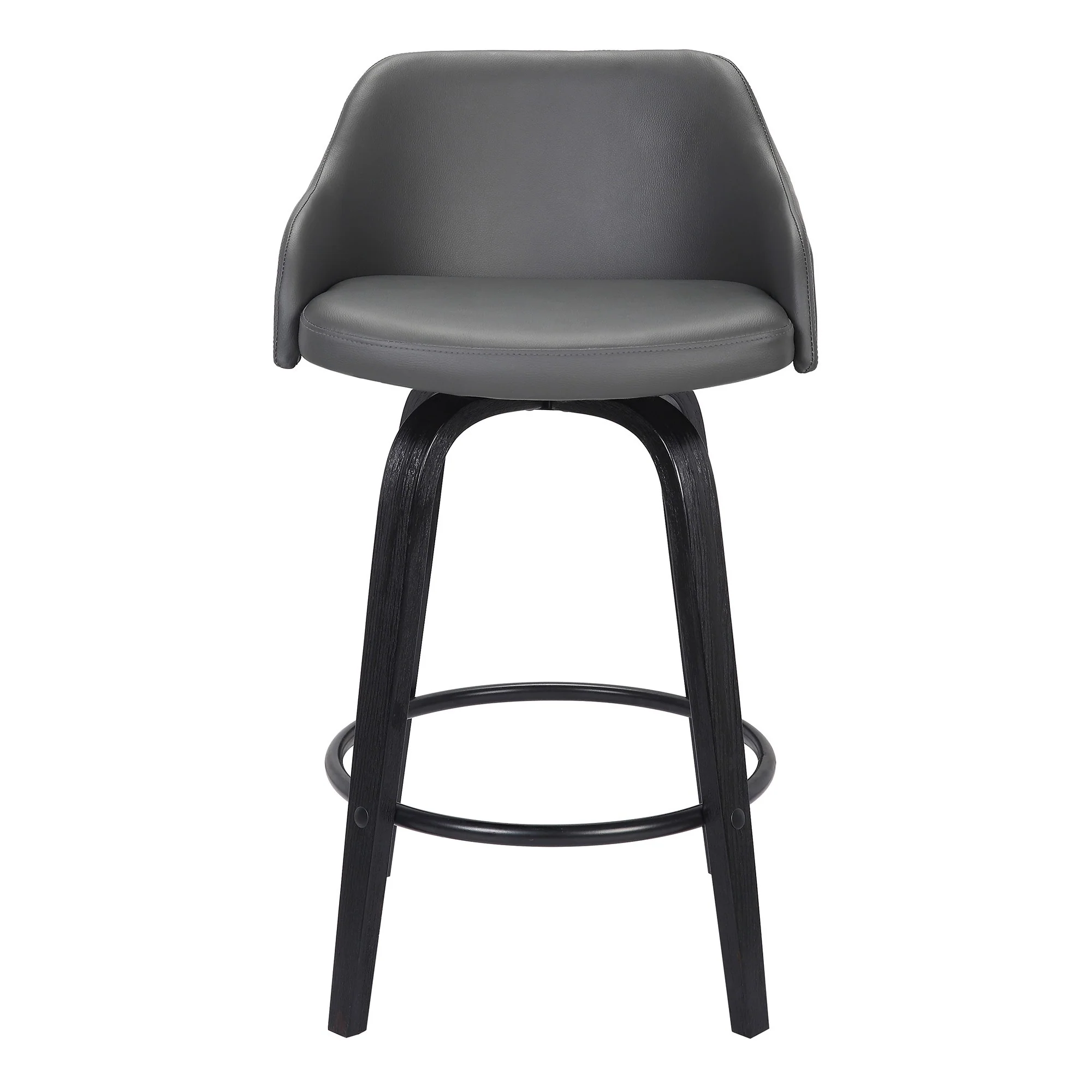 26 Inch Wooden And Leatherette Swivel Barstool Black And Gray By Benzara - Image 4