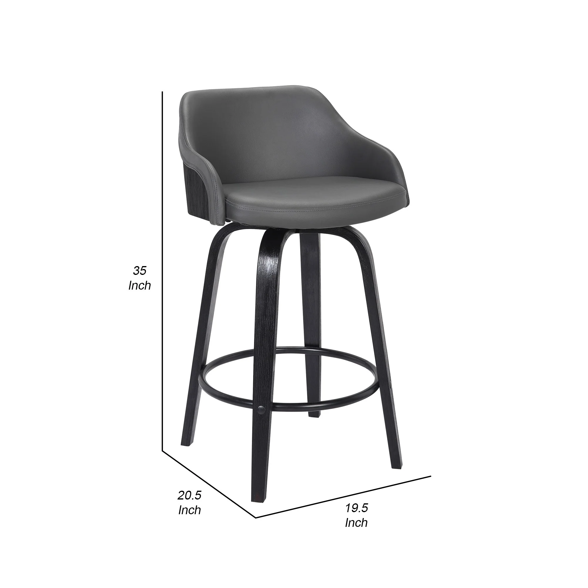 26 Inch Wooden And Leatherette Swivel Barstool Black And Gray By Benzara - Image 5