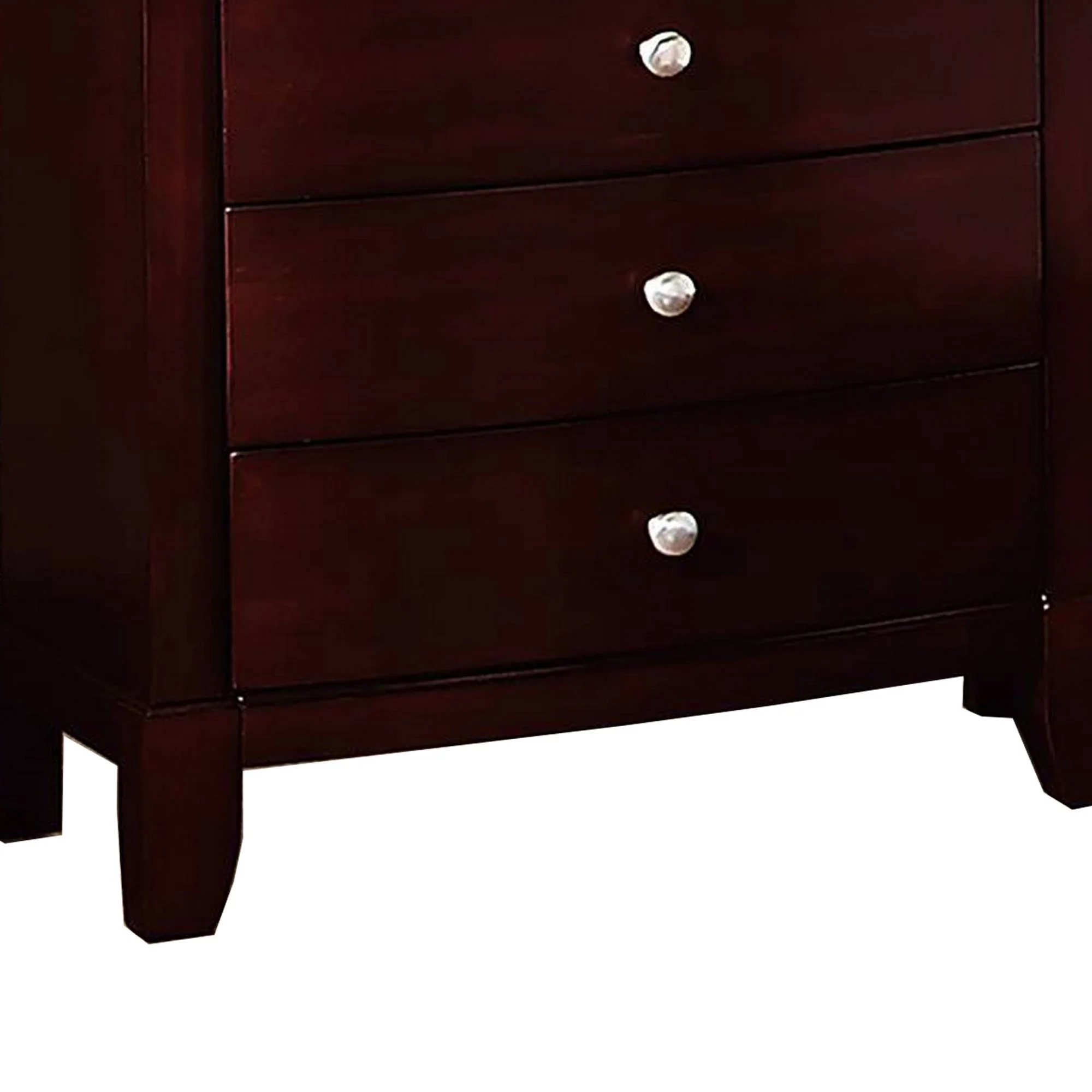 26 Inches 3 Drawer Wooden Nightstand With Chamfered Legs Brown By Benzara - Image 3