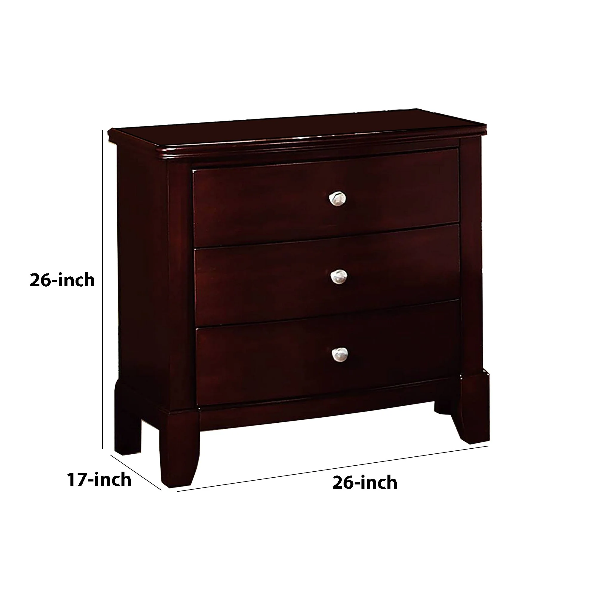 26 Inches 3 Drawer Wooden Nightstand With Chamfered Legs Brown By Benzara - Image 5