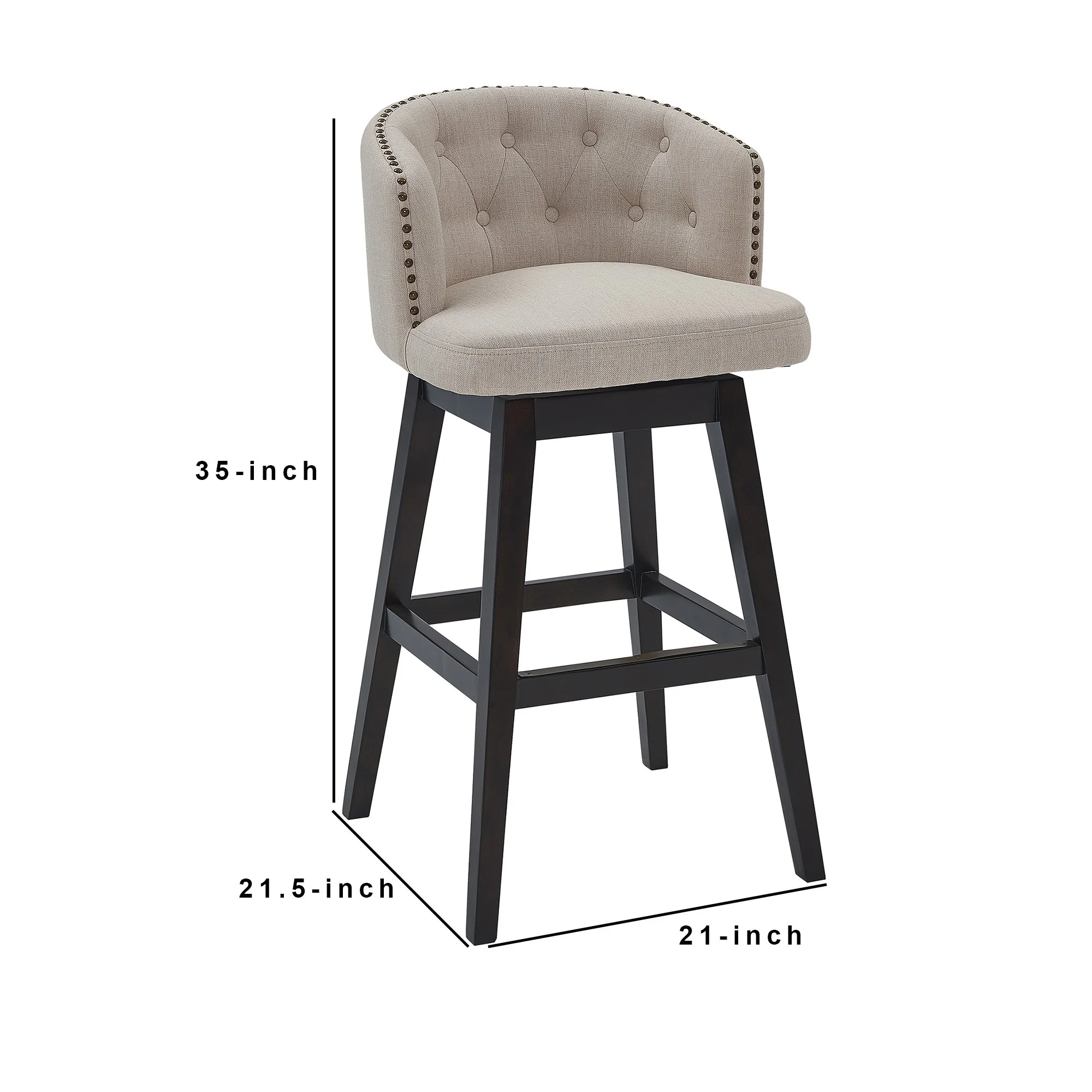 26 Inches Button Tufted Fabric Padded Swivel Counter Stool, Beige By Benzara - Image 2