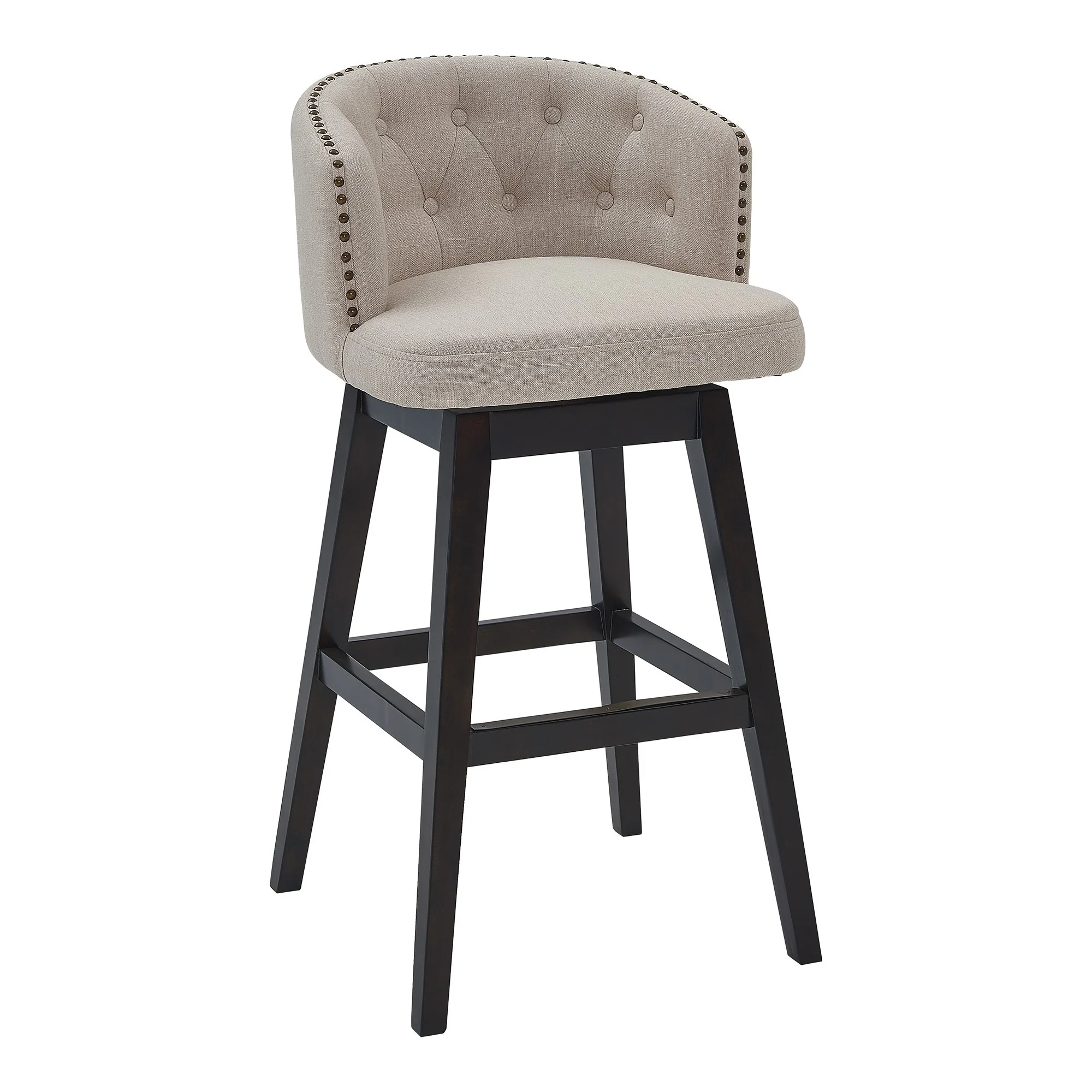 26 Inches Button Tufted Fabric Padded Swivel Counter Stool, Beige By Benzara - Image 3