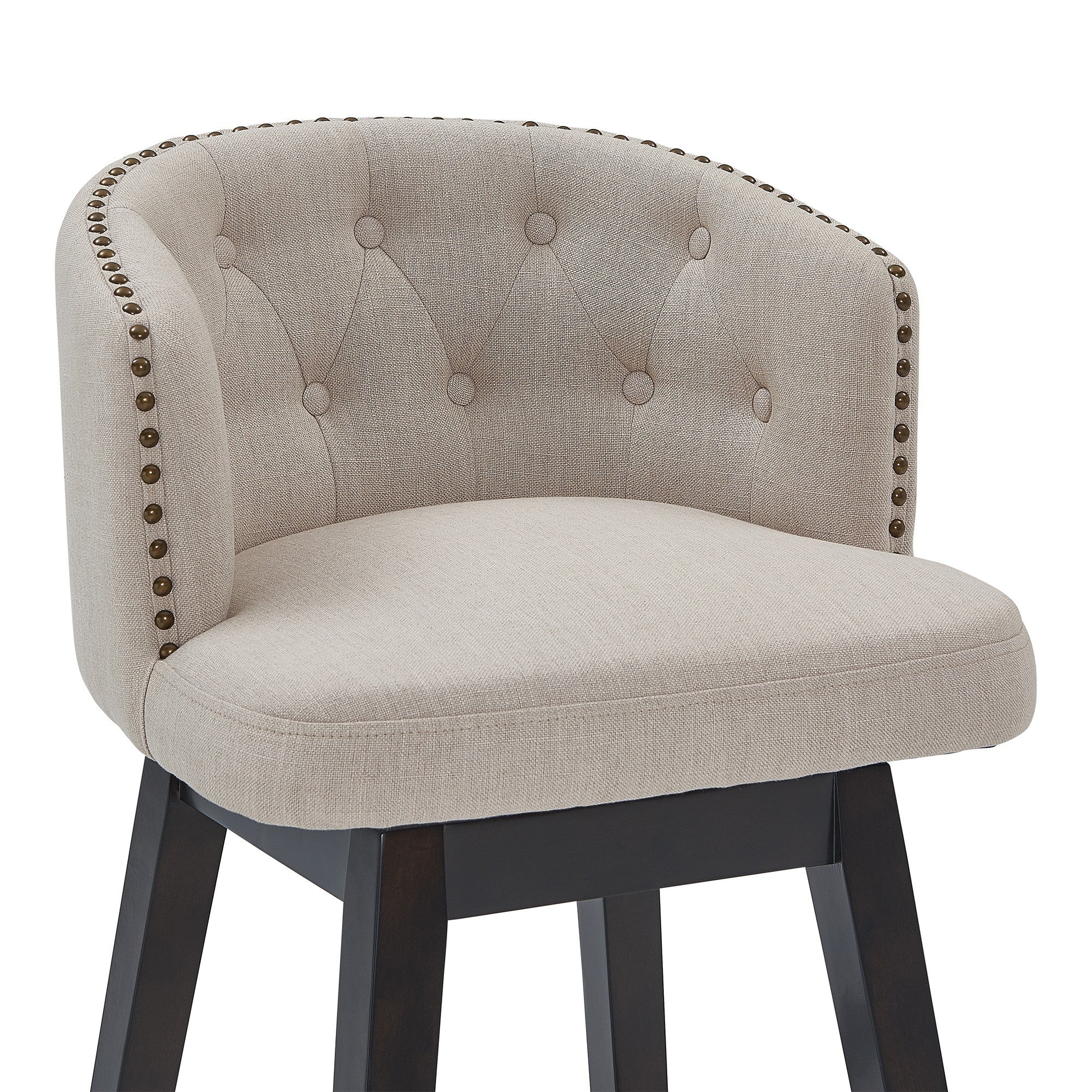 26 Inches Button Tufted Fabric Padded Swivel Counter Stool, Beige By Benzara - Image 6