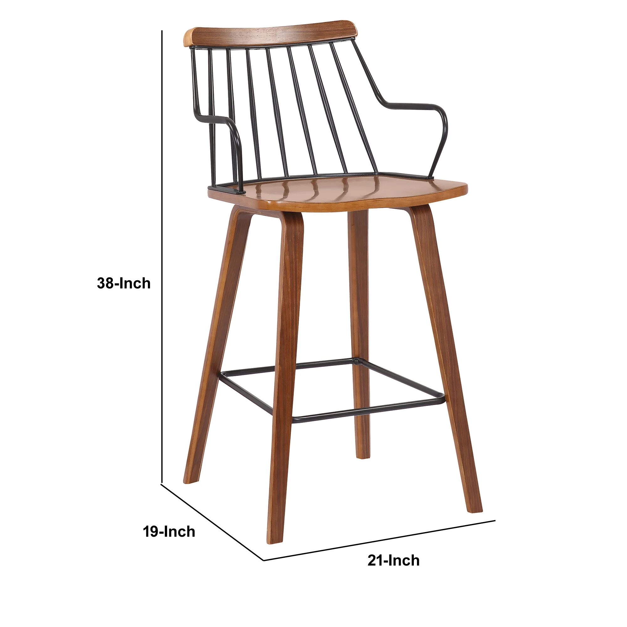 26 Inches Counter Height Barstool with Spindle Back, Brown and Black By Benzara - Image 5