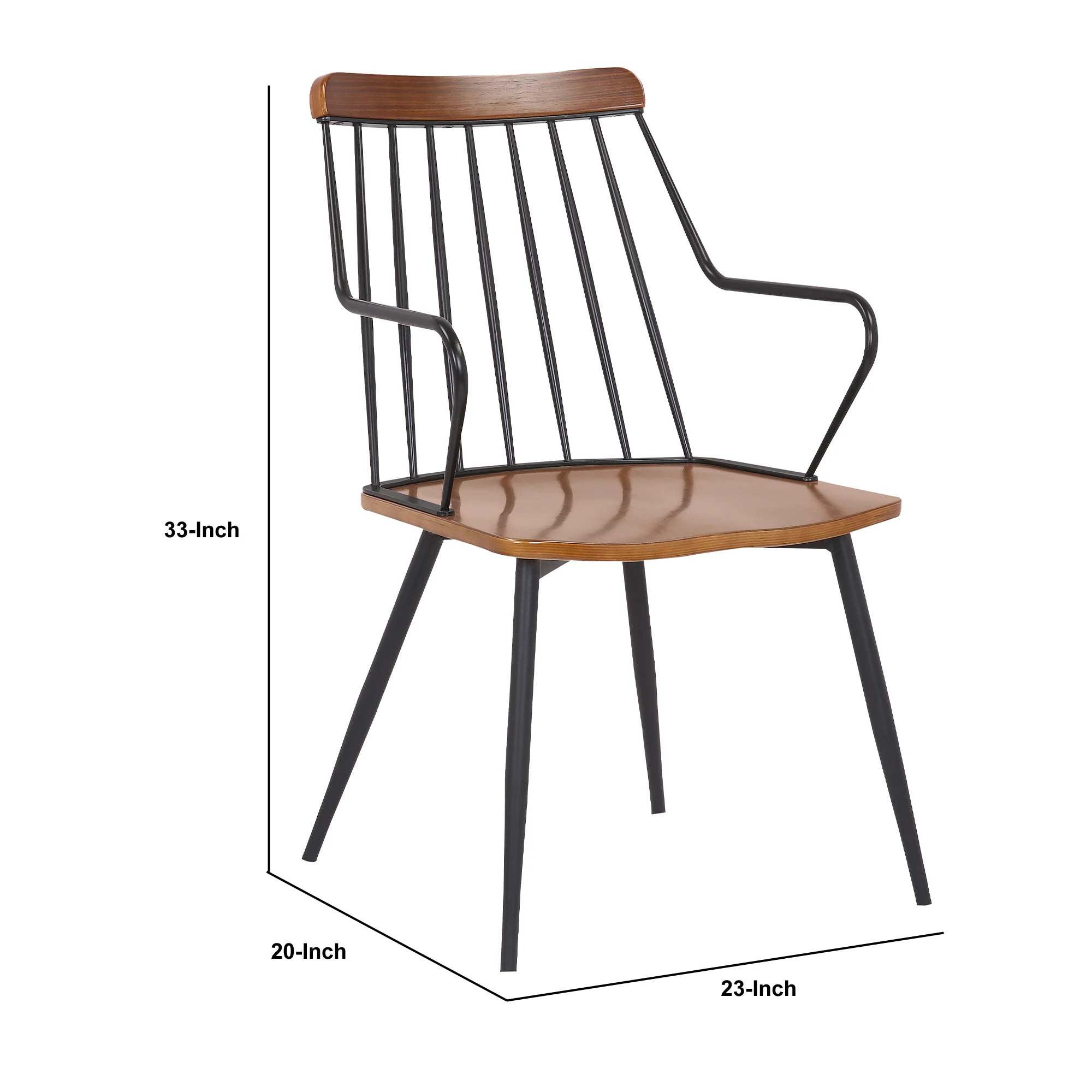 26 Inches Wooden Dining Chair with Windsor Back, Brown and Black By Benzara - Image 5