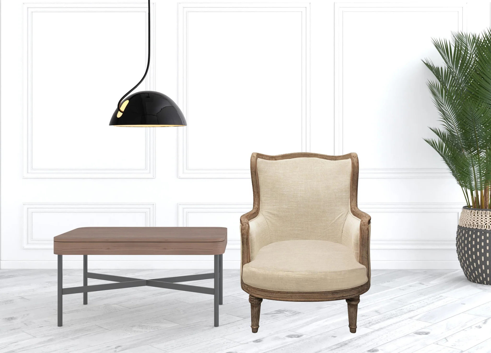 26" Ivory Linen And Natural Solid Color Arm Chair By Homeroots - Image 5