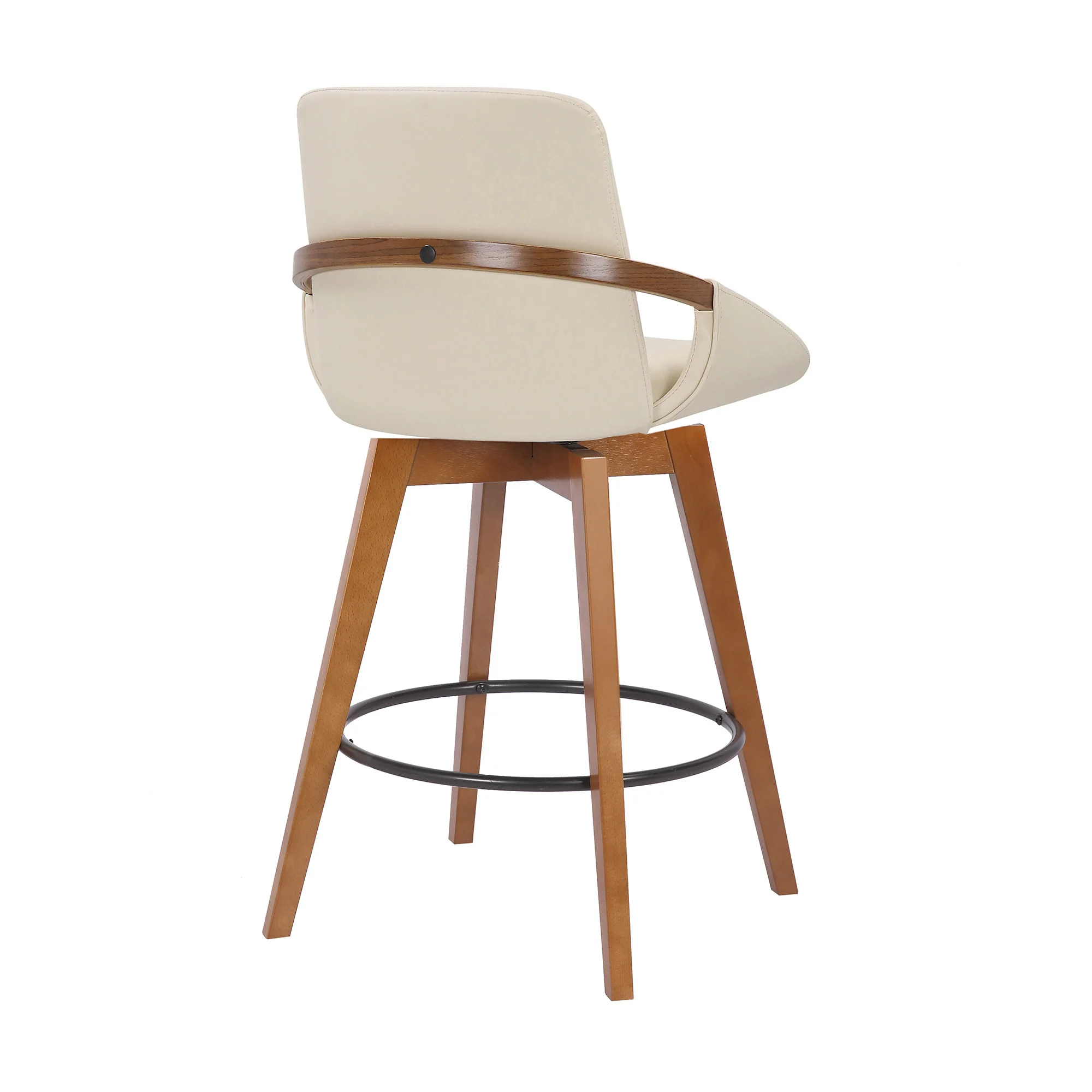 26" Luxurious Cream and Walnut Faux Leather Swivel Bar Stool By Homeroots - Image 5